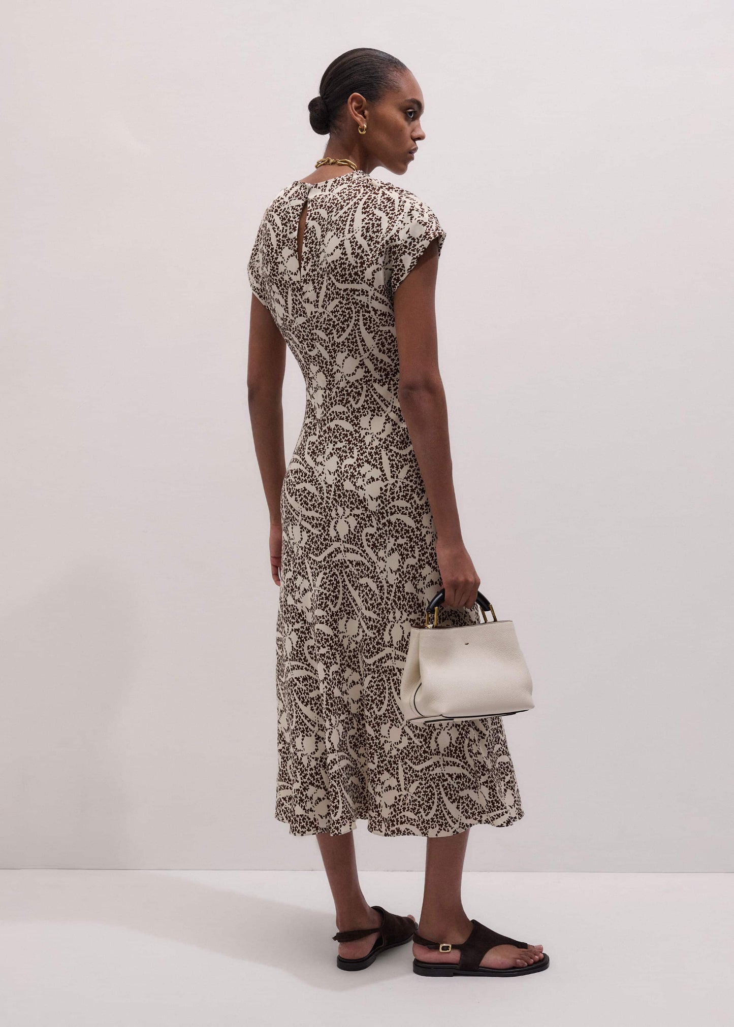 ME and EM Clothing Brown Speckled Bloom Print Bias Cut Maxi Dress