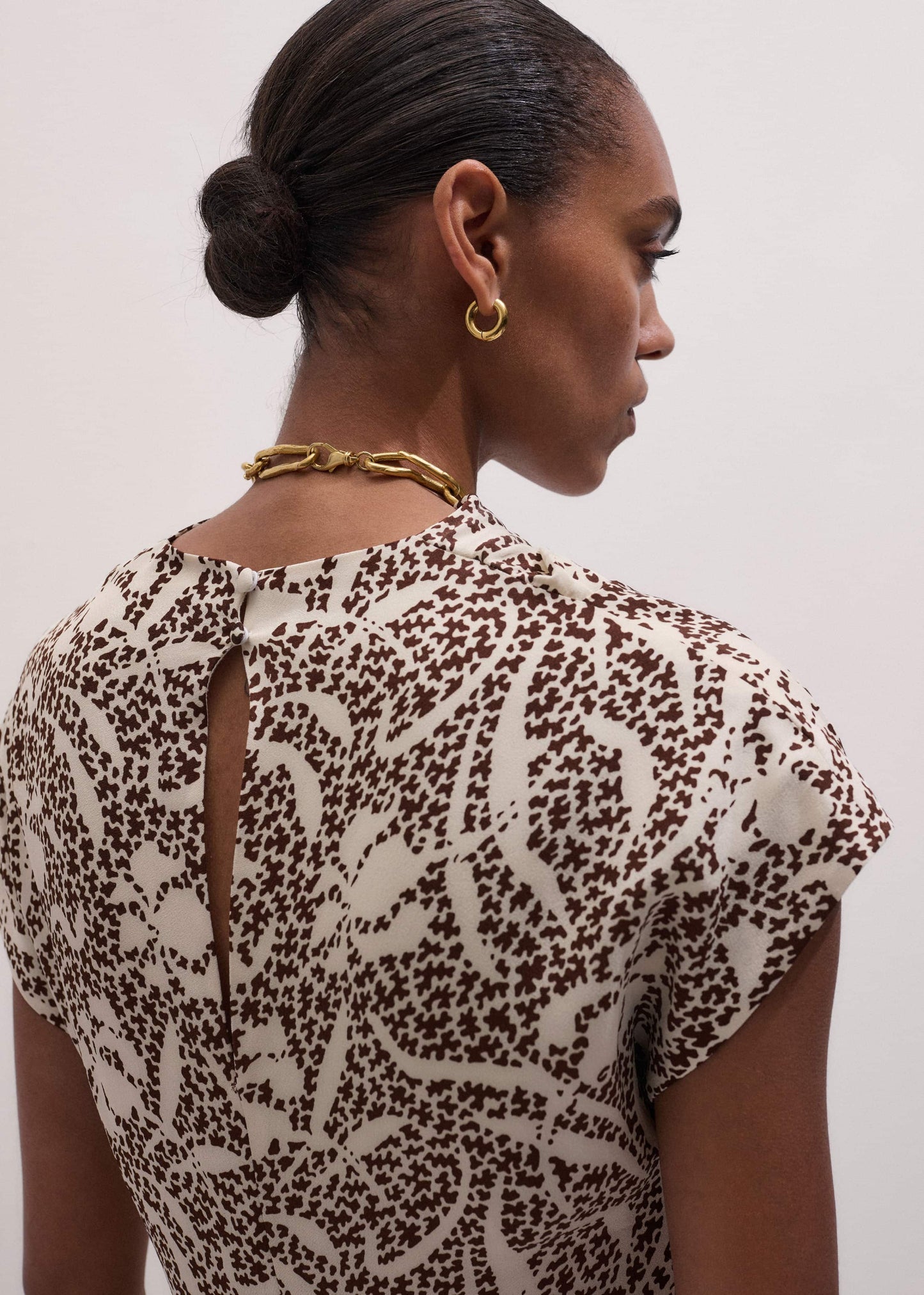 ME and EM Clothing Brown Speckled Bloom Print Bias Cut Maxi Dress