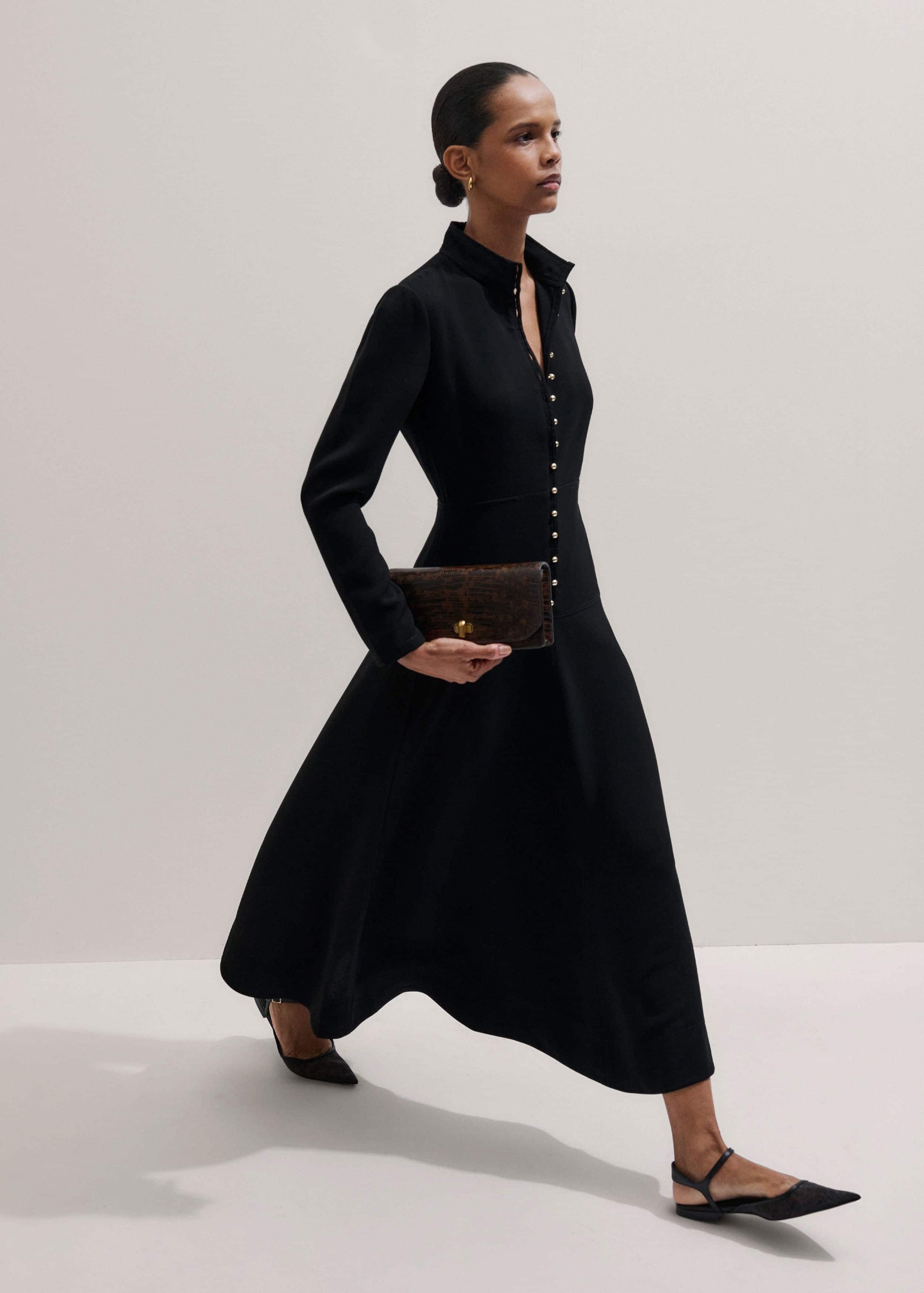 ME and EM Clothing Black A-Line Feature Button Maxi Dress