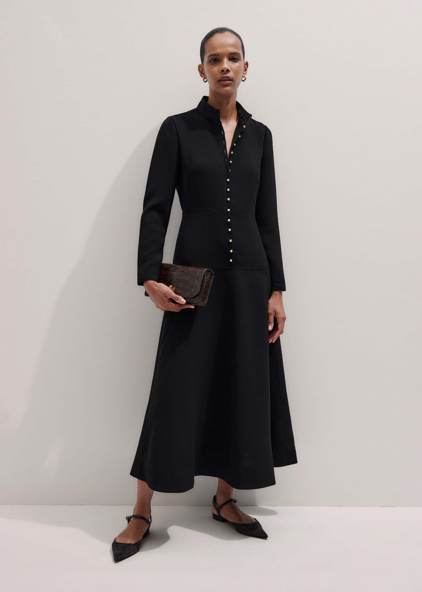 ME and EM Clothing Black A-Line Feature Button Maxi Dress