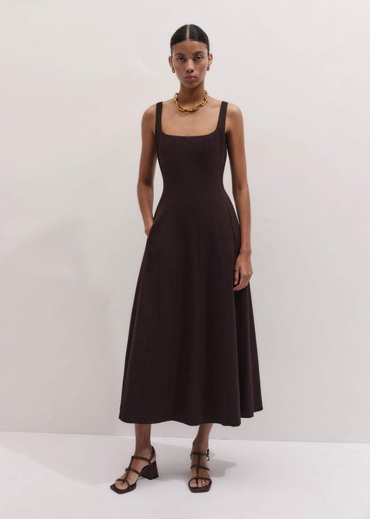 ME and EM Clothing Red Contour Seam Fit + Flare Maxi Dress