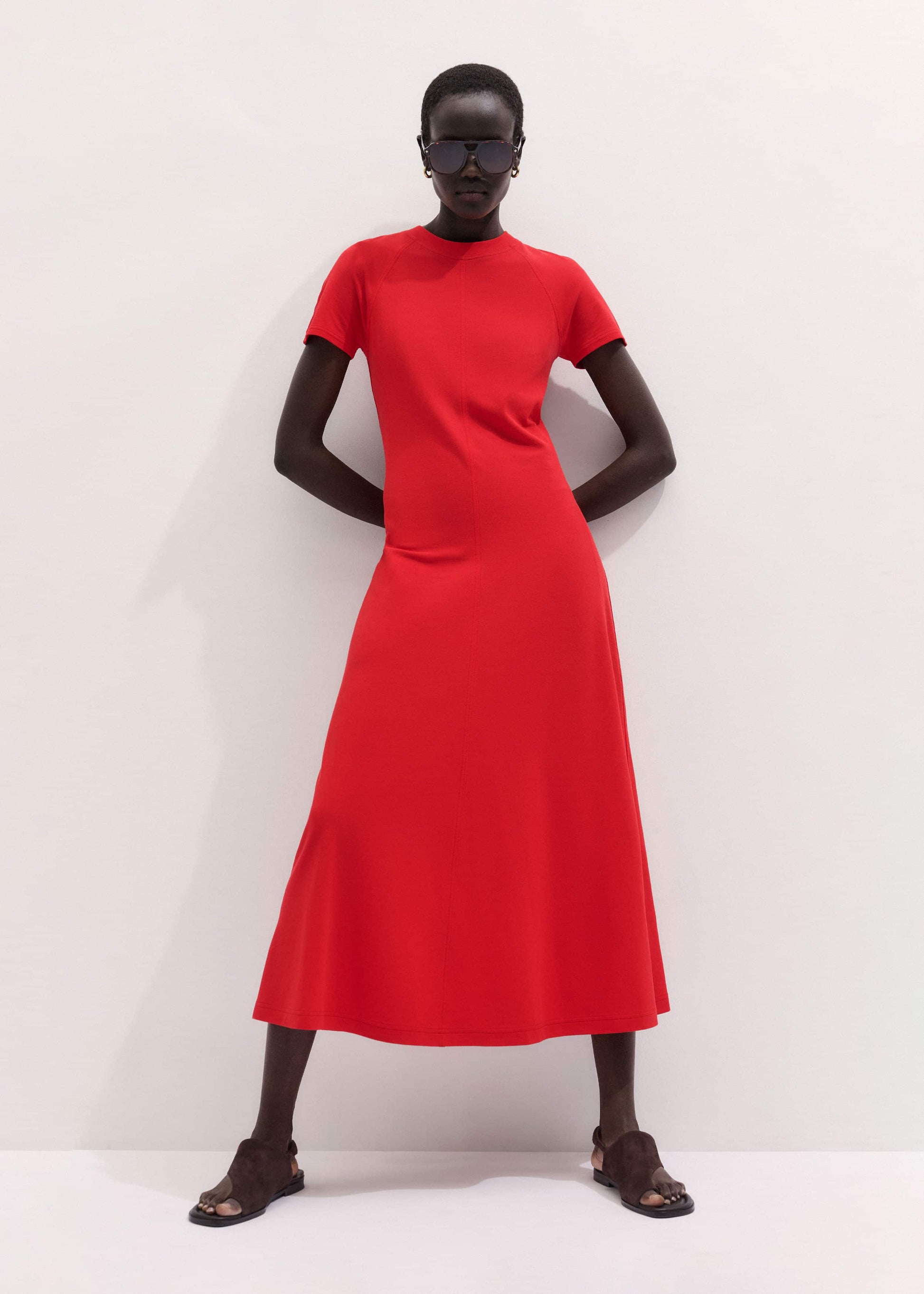 ME and EM Clothing Red Raglan Sleeve Maxi Dress