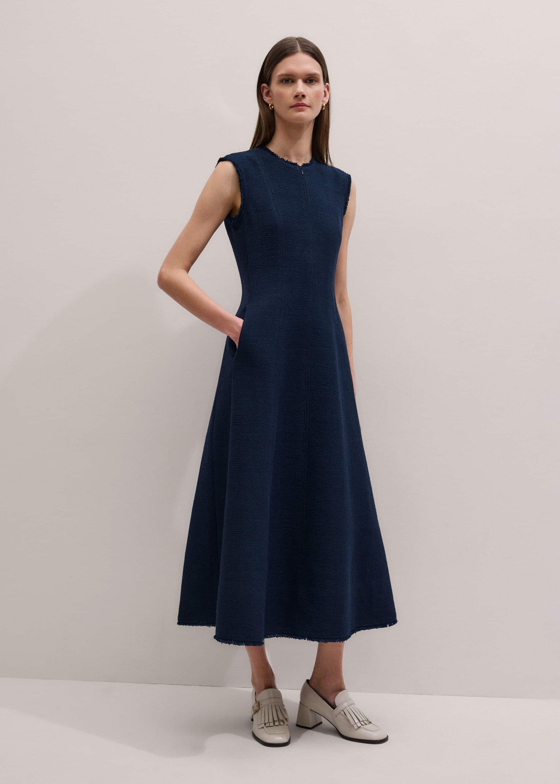 ME and EM Clothing Navy Desk-To-Dinner Fit + Flare Maxi Dress