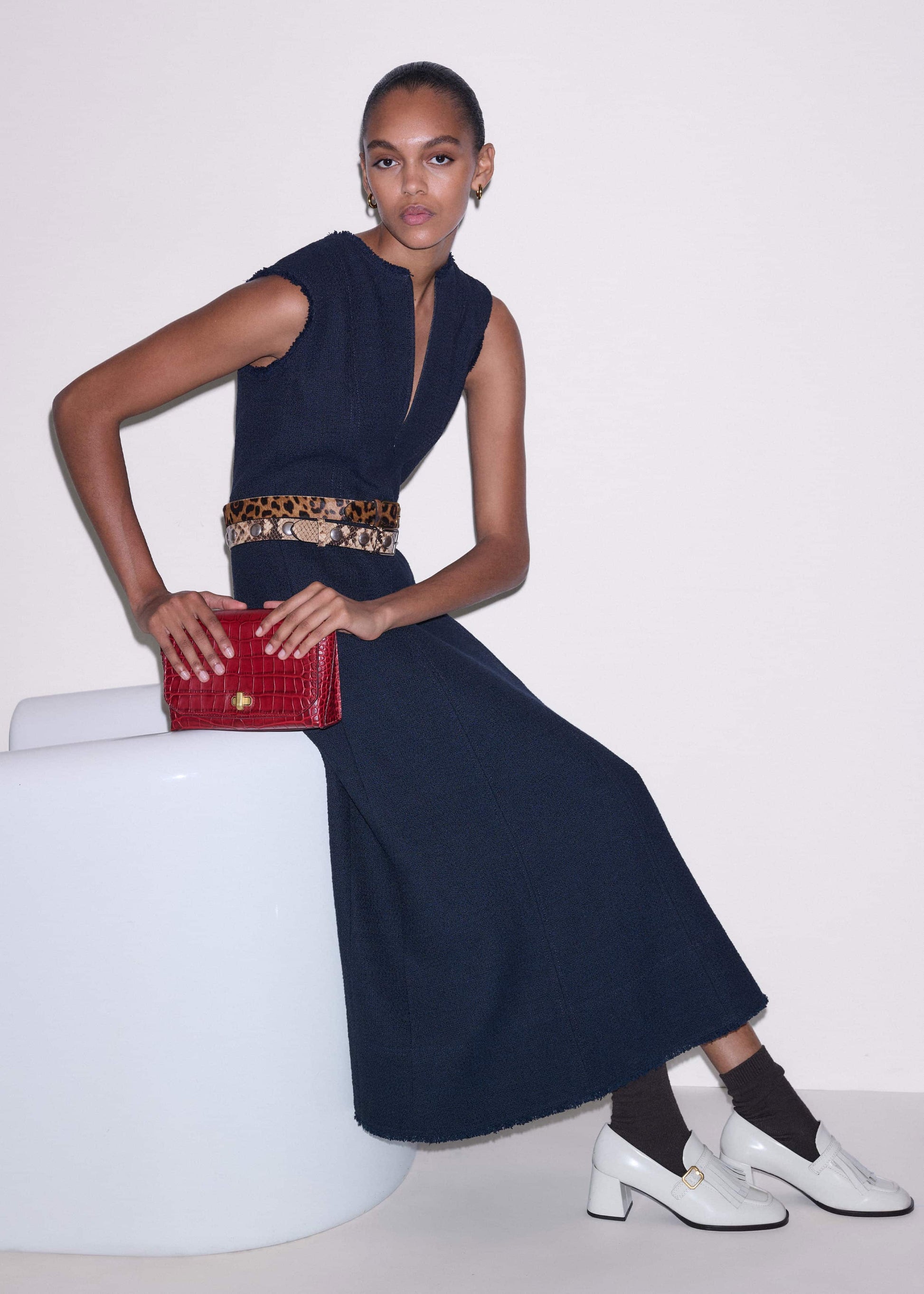 ME and EM Clothing Navy Desk-To-Dinner Fit + Flare Maxi Dress