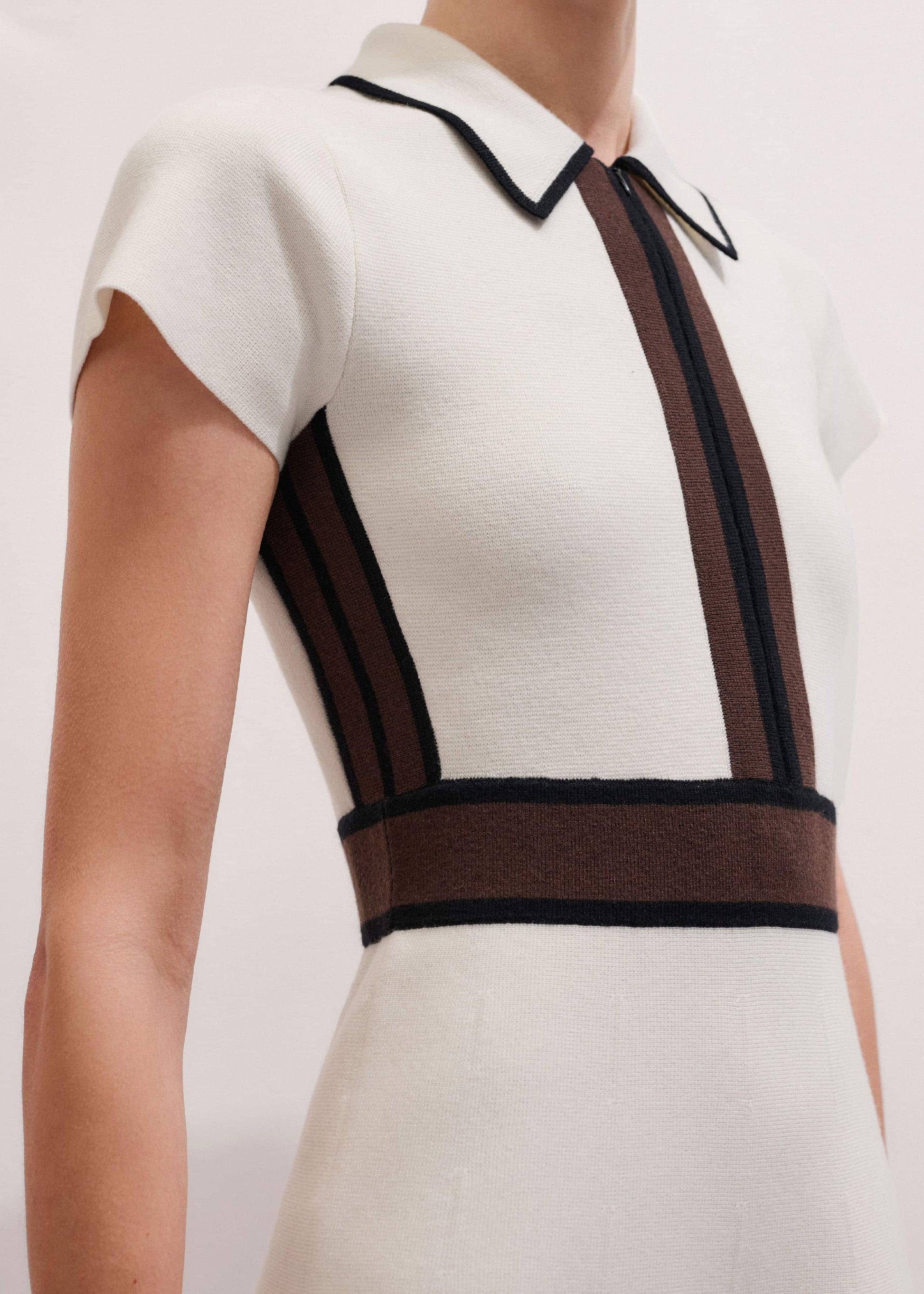 ME and EM Clothing Cream Milano Knit Collared Fit + Flare Maxi Dress