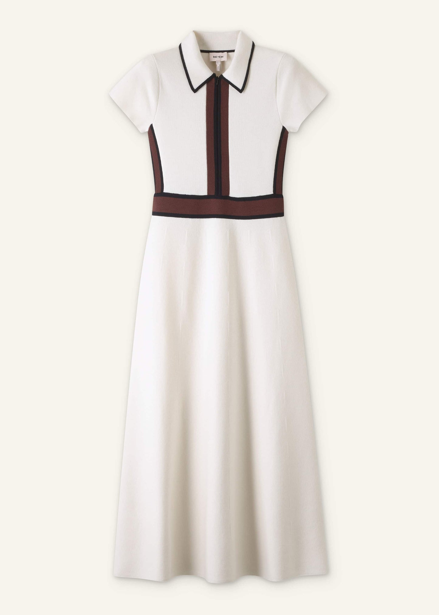ME and EM Clothing Cream Milano Knit Collared Fit + Flare Maxi Dress