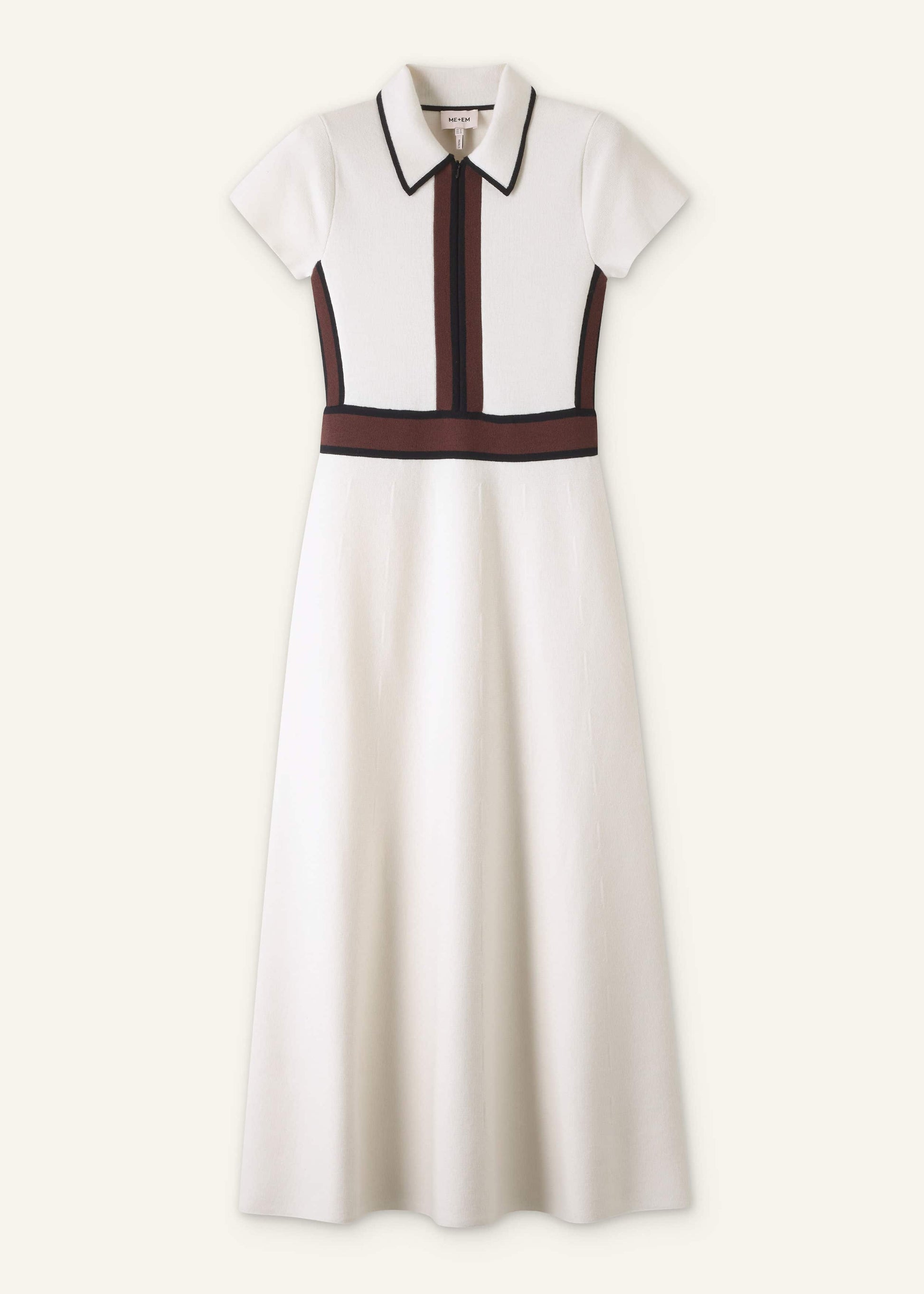 ME and EM Clothing Cream Milano Knit Collared Fit + Flare Maxi Dress