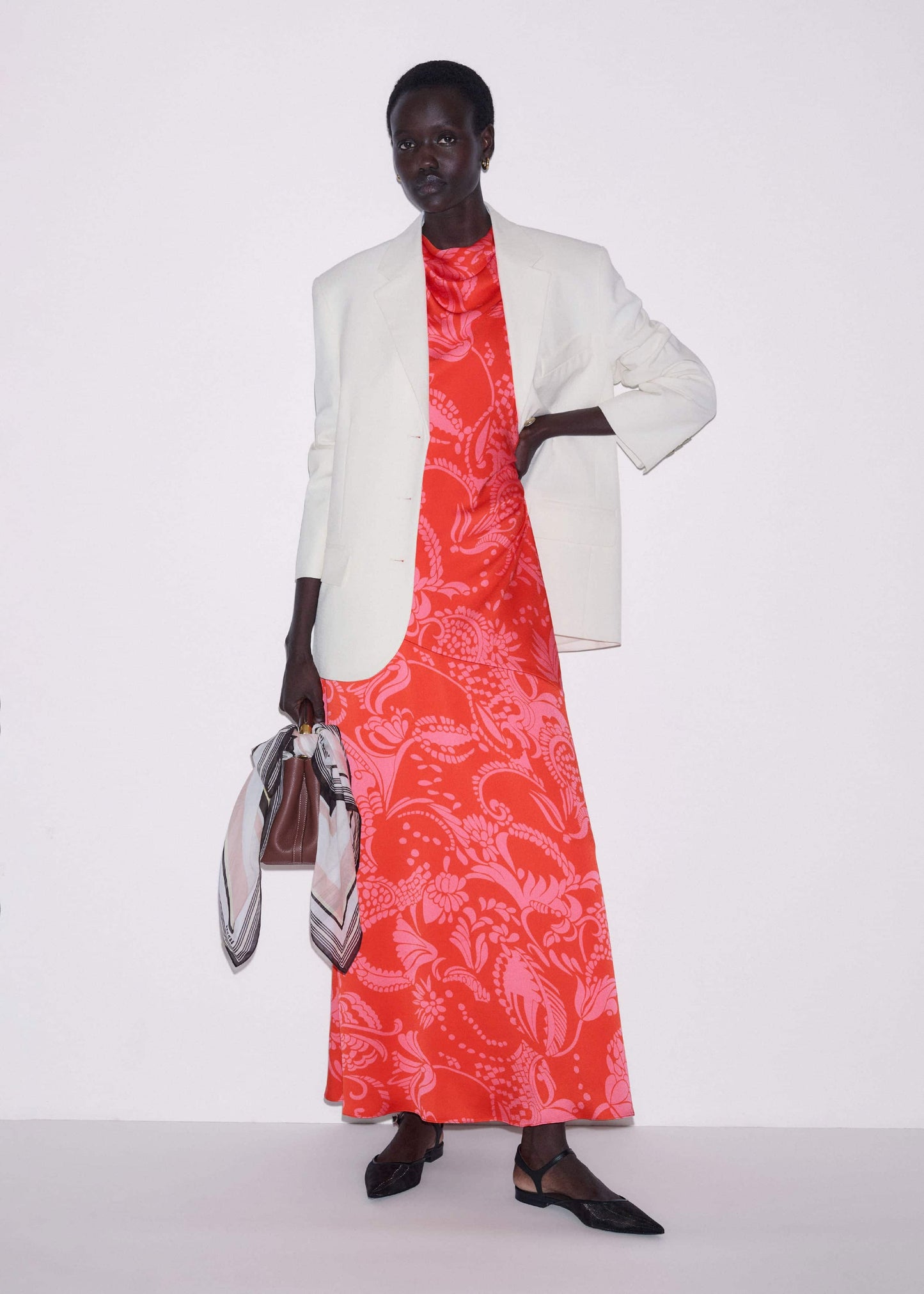 ME and EM Clothing Orange Stylised Silhouette Print Bias Cut Full Length Dress