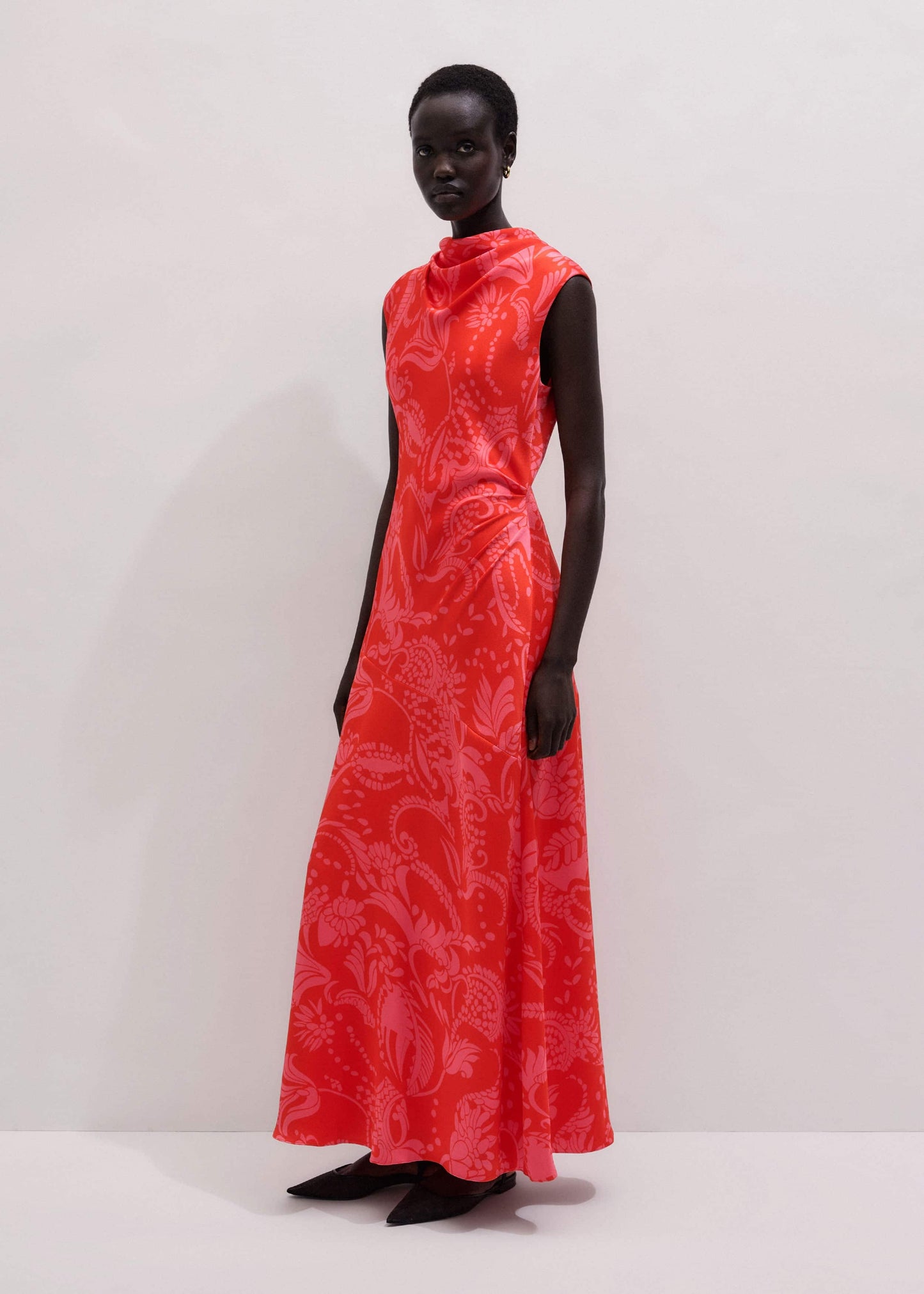 ME and EM Clothing Orange Stylised Silhouette Print Bias Cut Full Length Dress