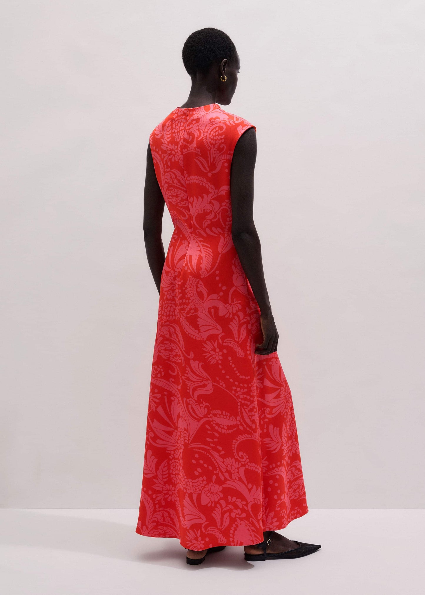 ME and EM Clothing Orange Stylised Silhouette Print Bias Cut Full Length Dress