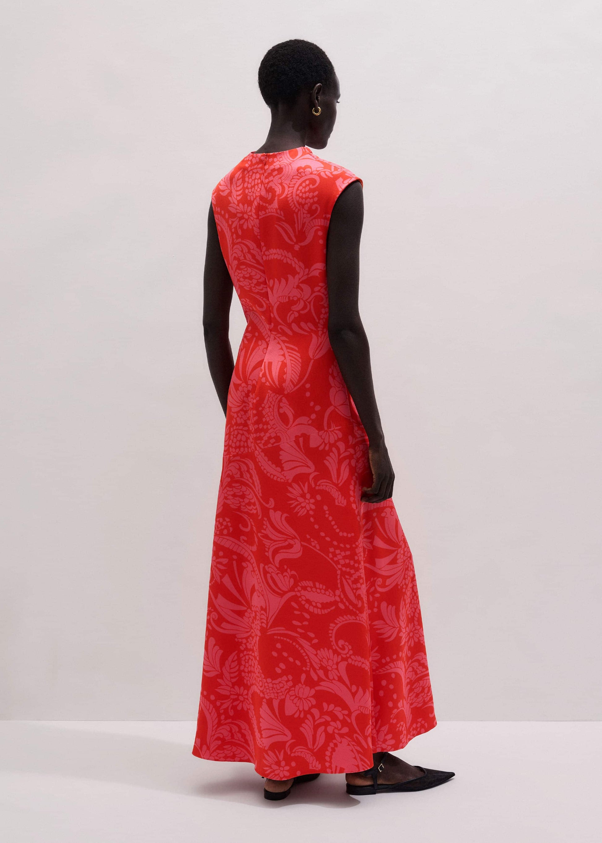 ME and EM Clothing Orange Stylised Silhouette Print Bias Cut Full Length Dress