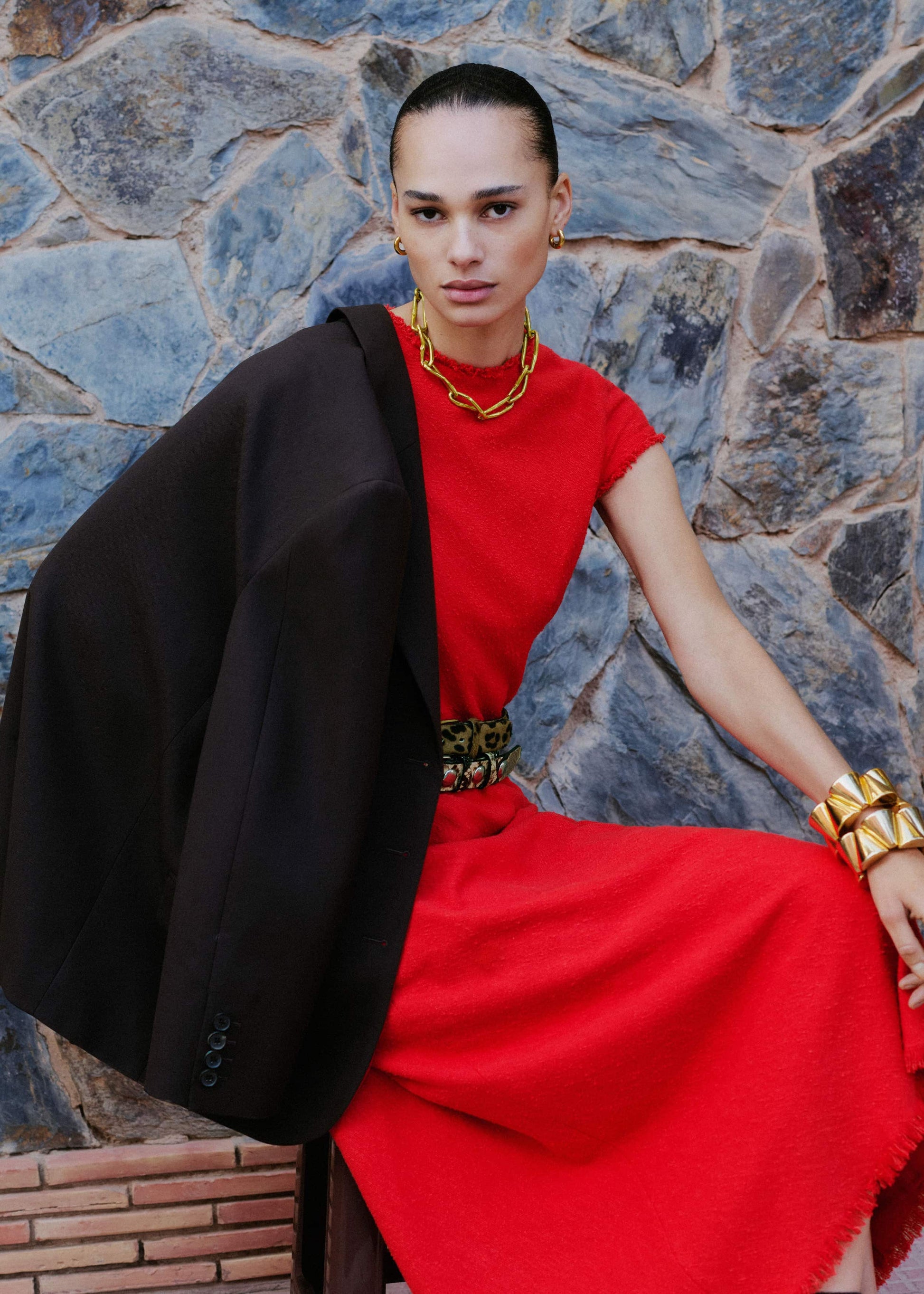 ME and EM Clothing Red Bias Cut AM-PM Maxi Dress