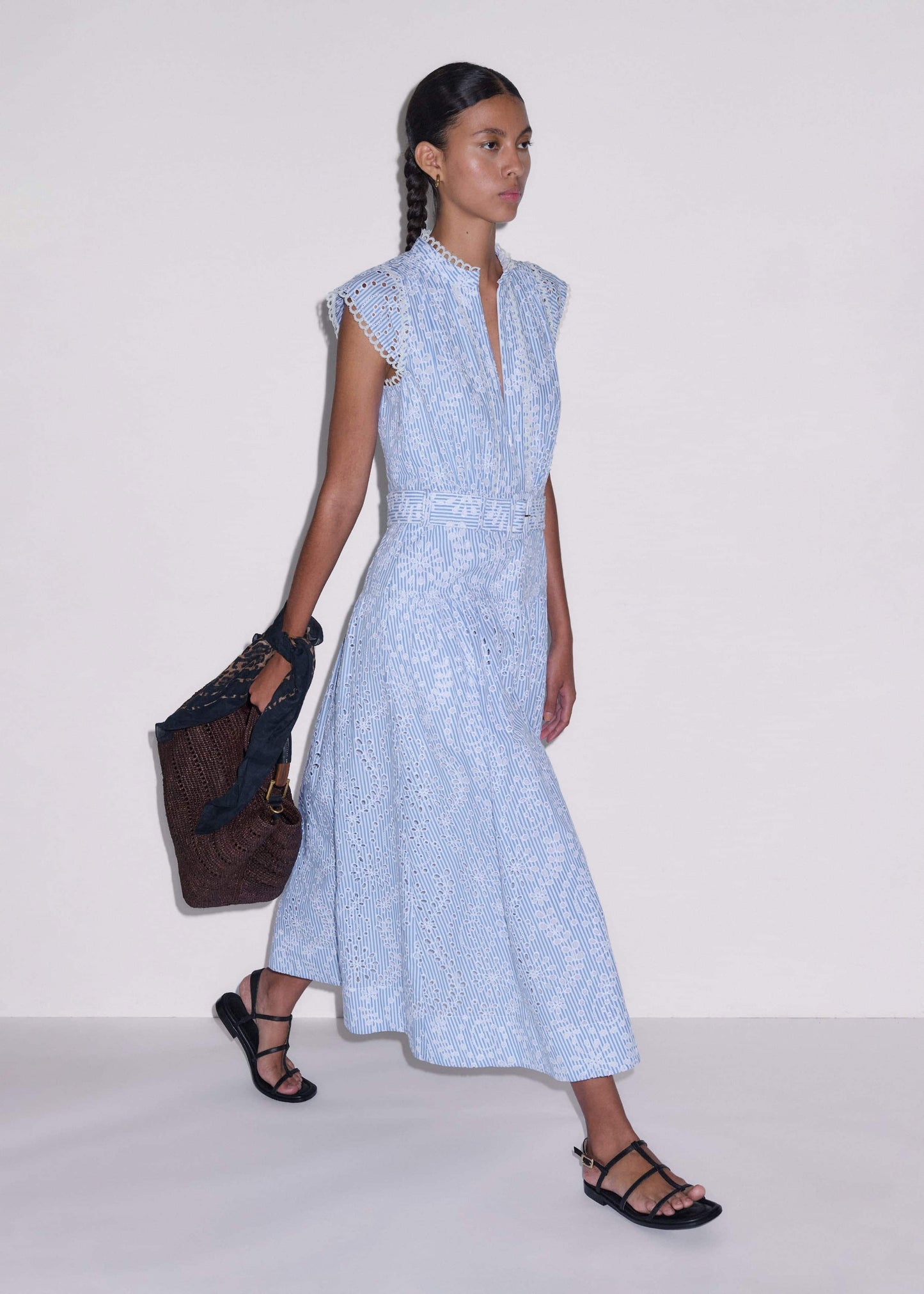 ME and EM Clothing Blue Broderie Anglaise Fit + Flare Maxi Dress