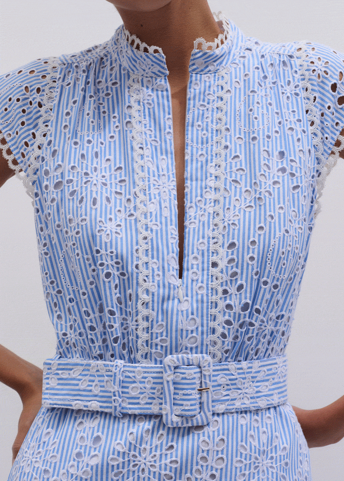 ME and EM Clothing Blue Broderie Anglaise Fit + Flare Maxi Dress