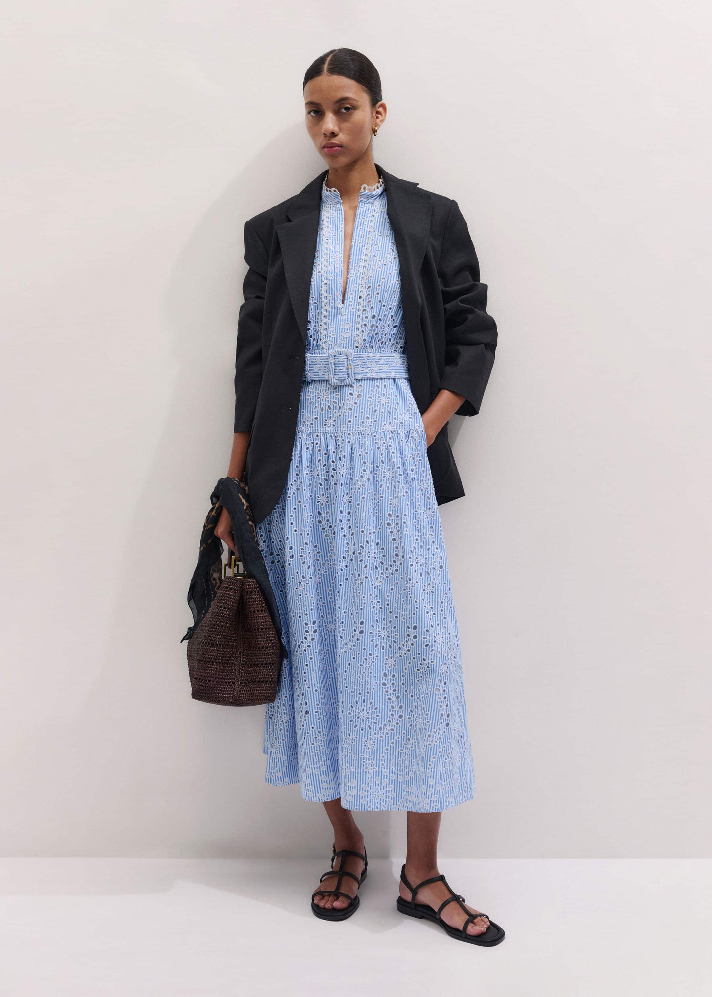 ME and EM Clothing Blue Broderie Anglaise Fit + Flare Maxi Dress