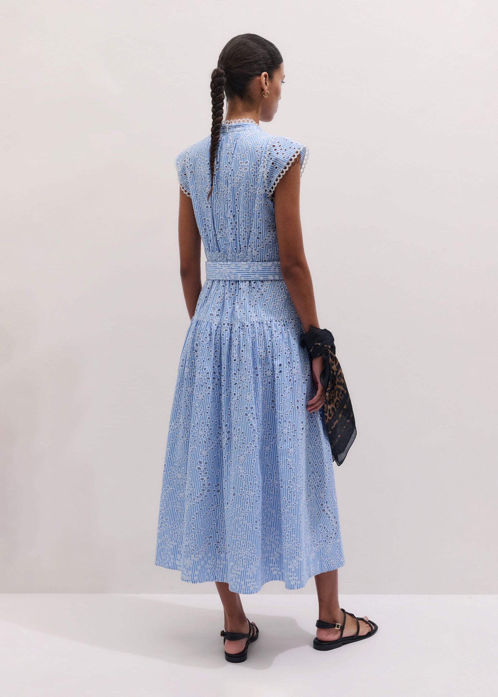 ME and EM Clothing Blue Broderie Anglaise Fit + Flare Maxi Dress