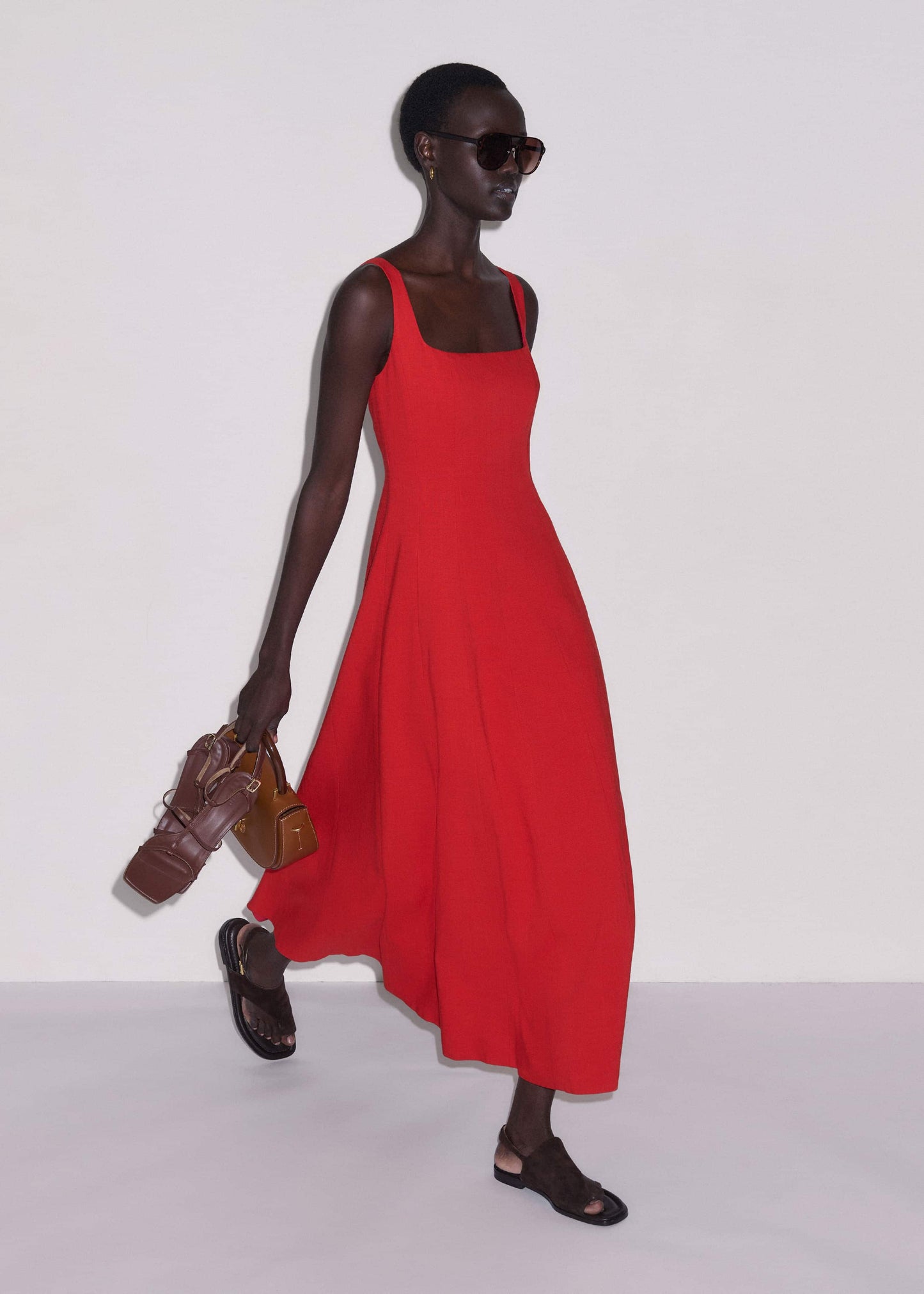 ME and EM Clothing Red Contour Seam Fit + Flare Maxi Dress