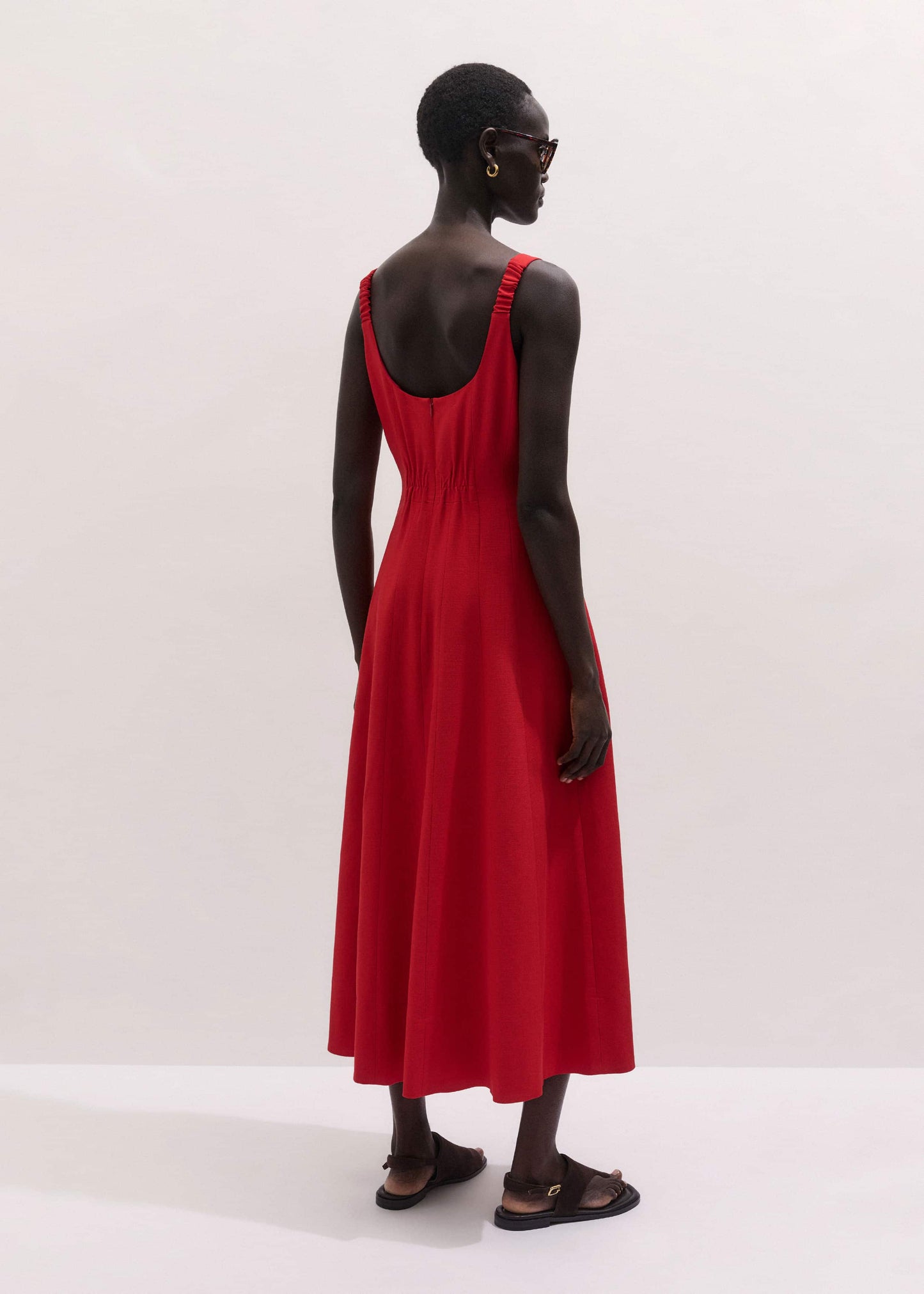 ME and EM Clothing Red Contour Seam Fit + Flare Maxi Dress