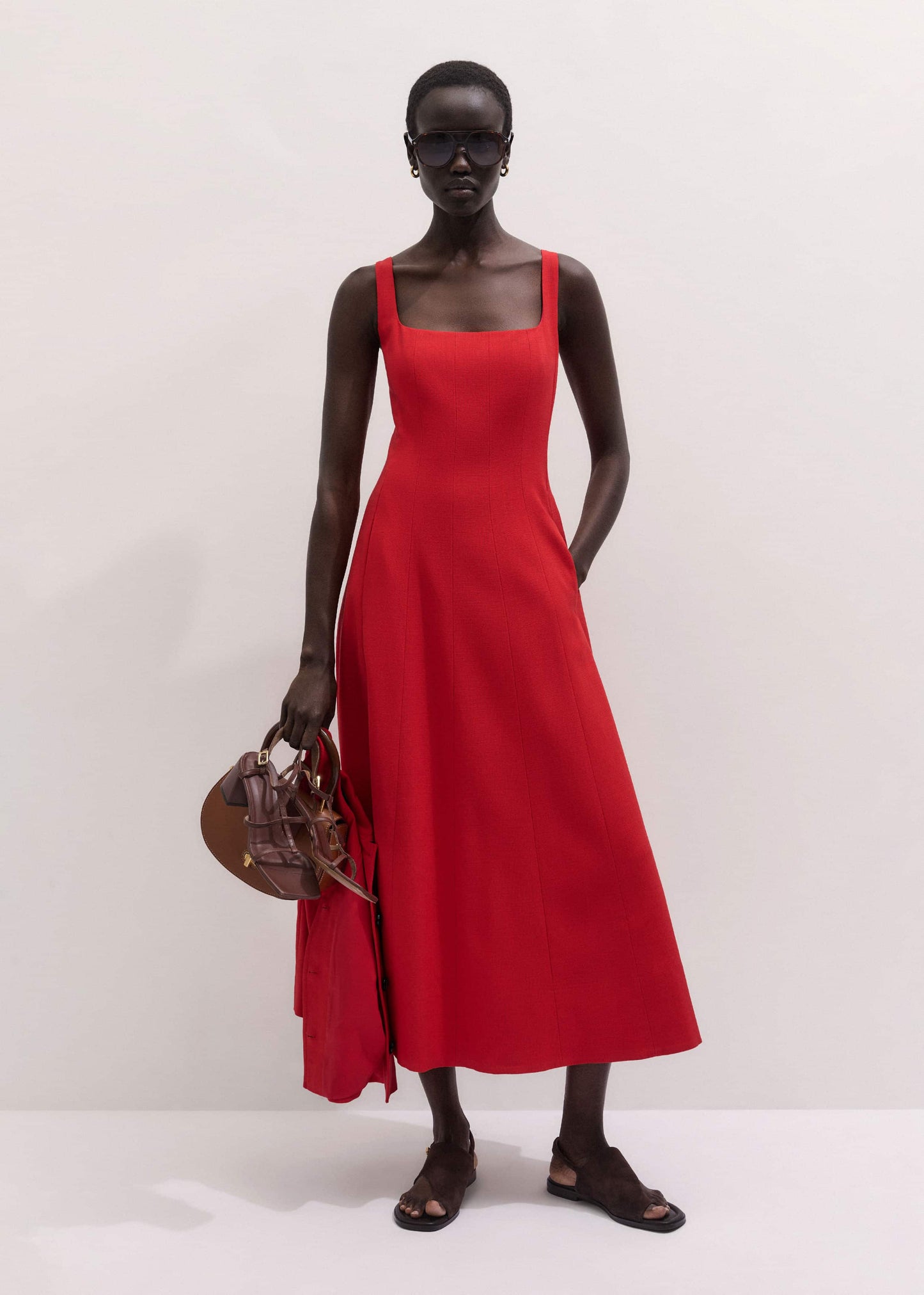 ME and EM Clothing Red Contour Seam Fit + Flare Maxi Dress