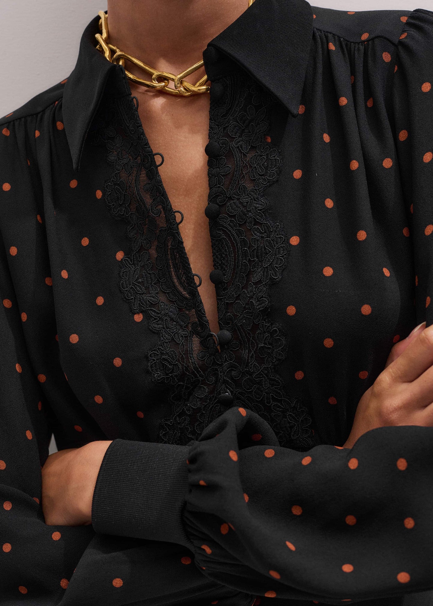 ME and EM Clothing Black Winter Polka Dot Lace Trim Maxi Dress