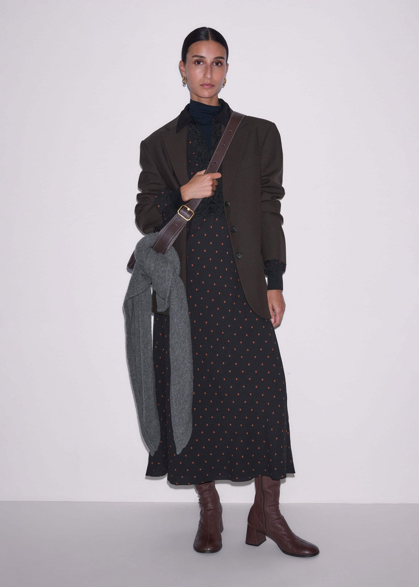 ME and EM Clothing Black Winter Polka Dot Lace Trim Maxi Dress