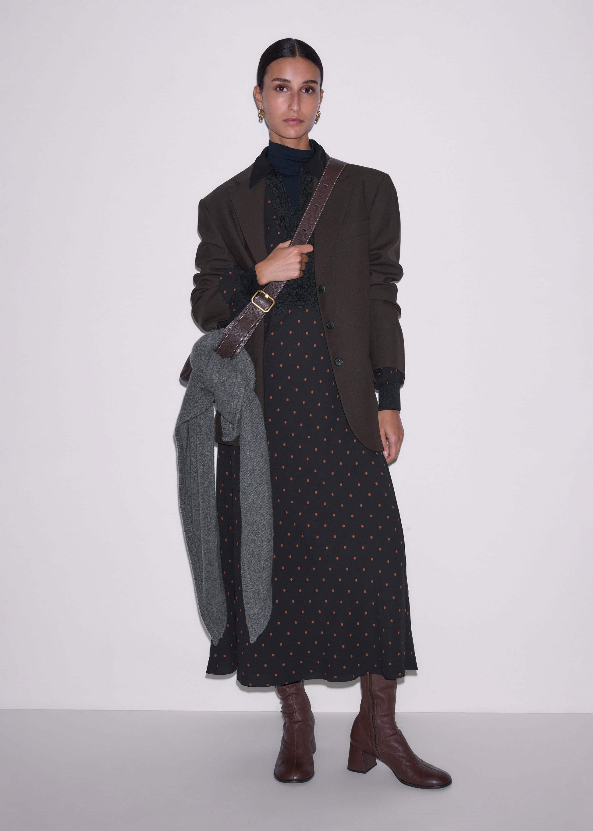 ME and EM Clothing Black Winter Polka Dot Lace Trim Maxi Dress