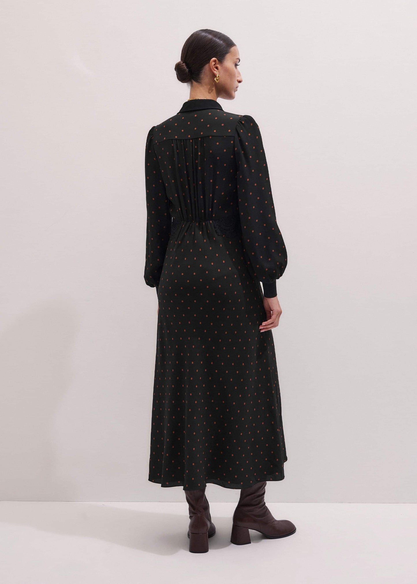 ME and EM Clothing Black Winter Polka Dot Lace Trim Maxi Dress
