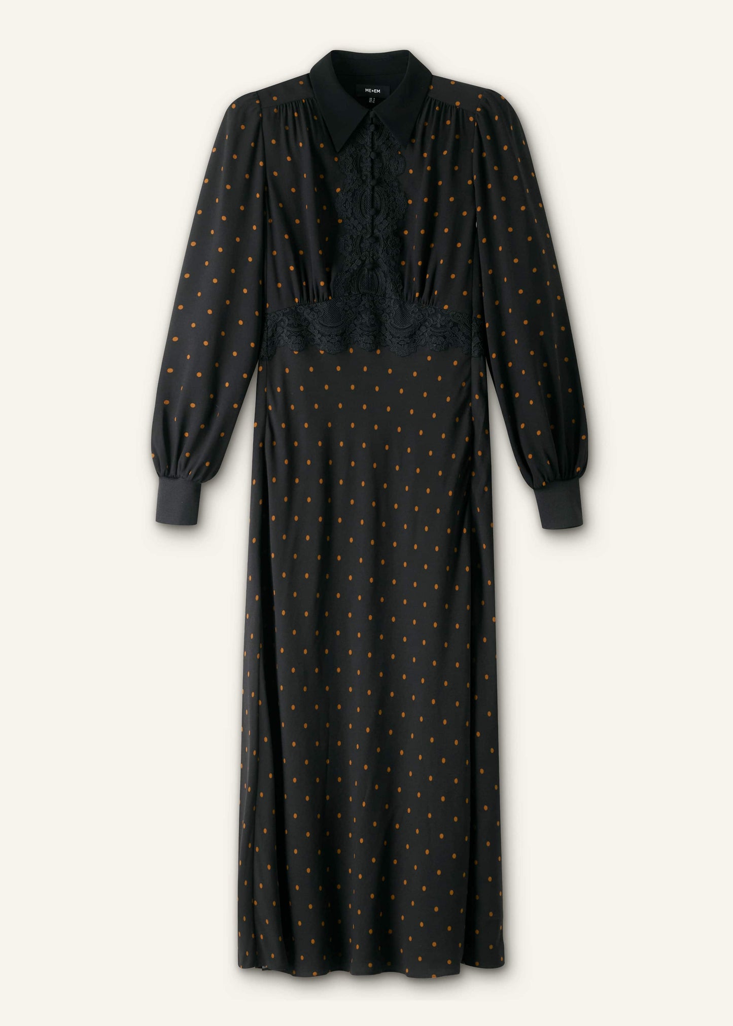 ME and EM Clothing Black Winter Polka Dot Lace Trim Maxi Dress