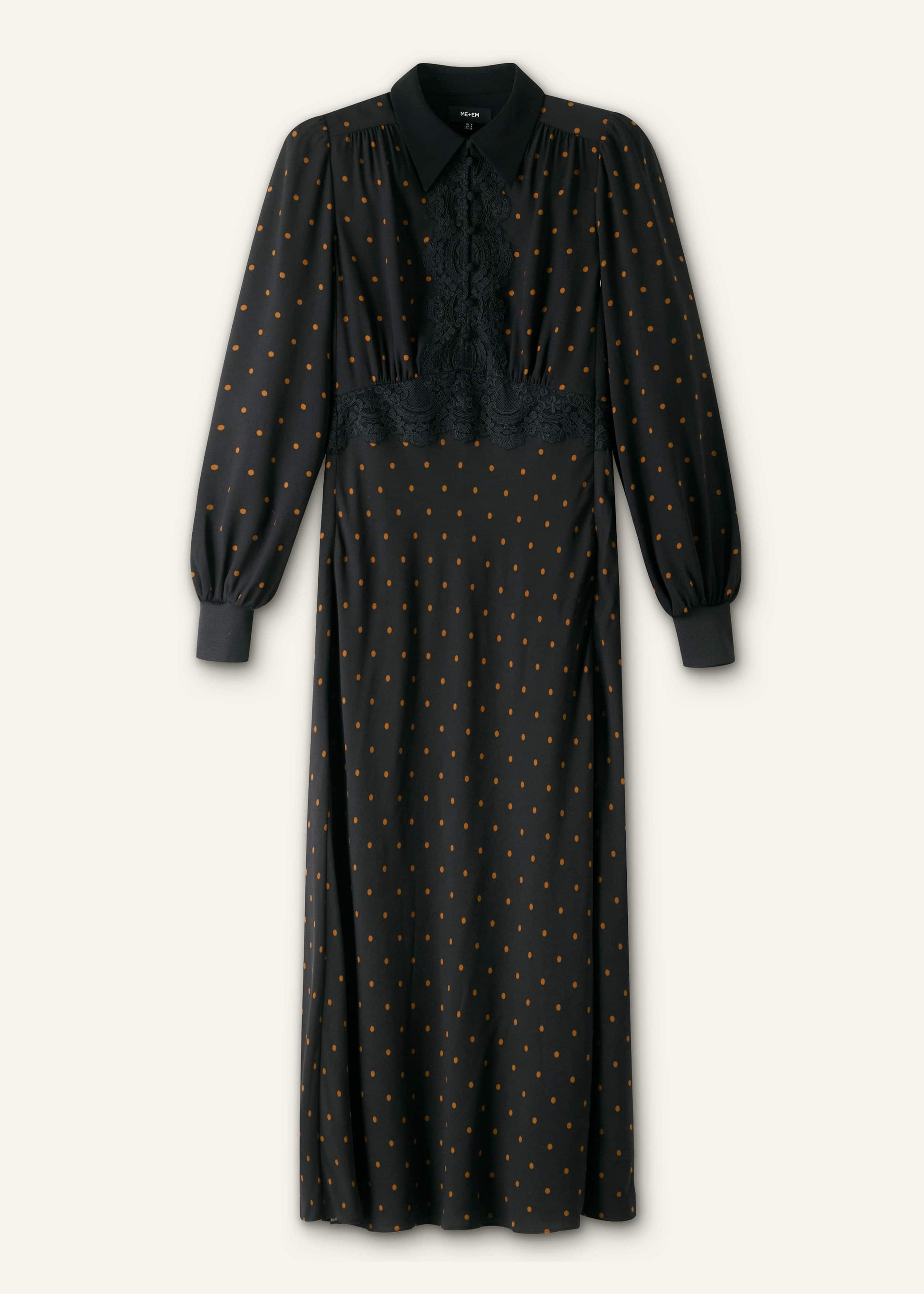 ME and EM Clothing Black Winter Polka Dot Lace Trim Maxi Dress
