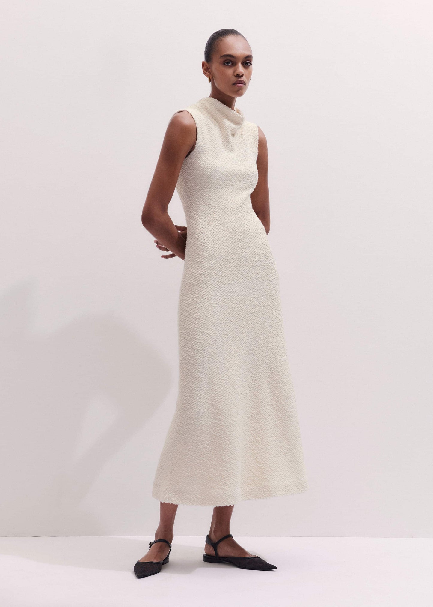 ME and EM Clothing Cream Cowl Neck Fit and Flare Maxi Dress