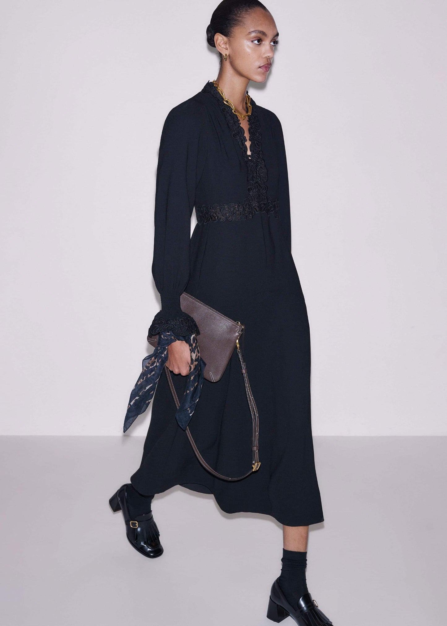 ME and EM Clothing Black Fit + Flare Lace Detail Maxi Dress