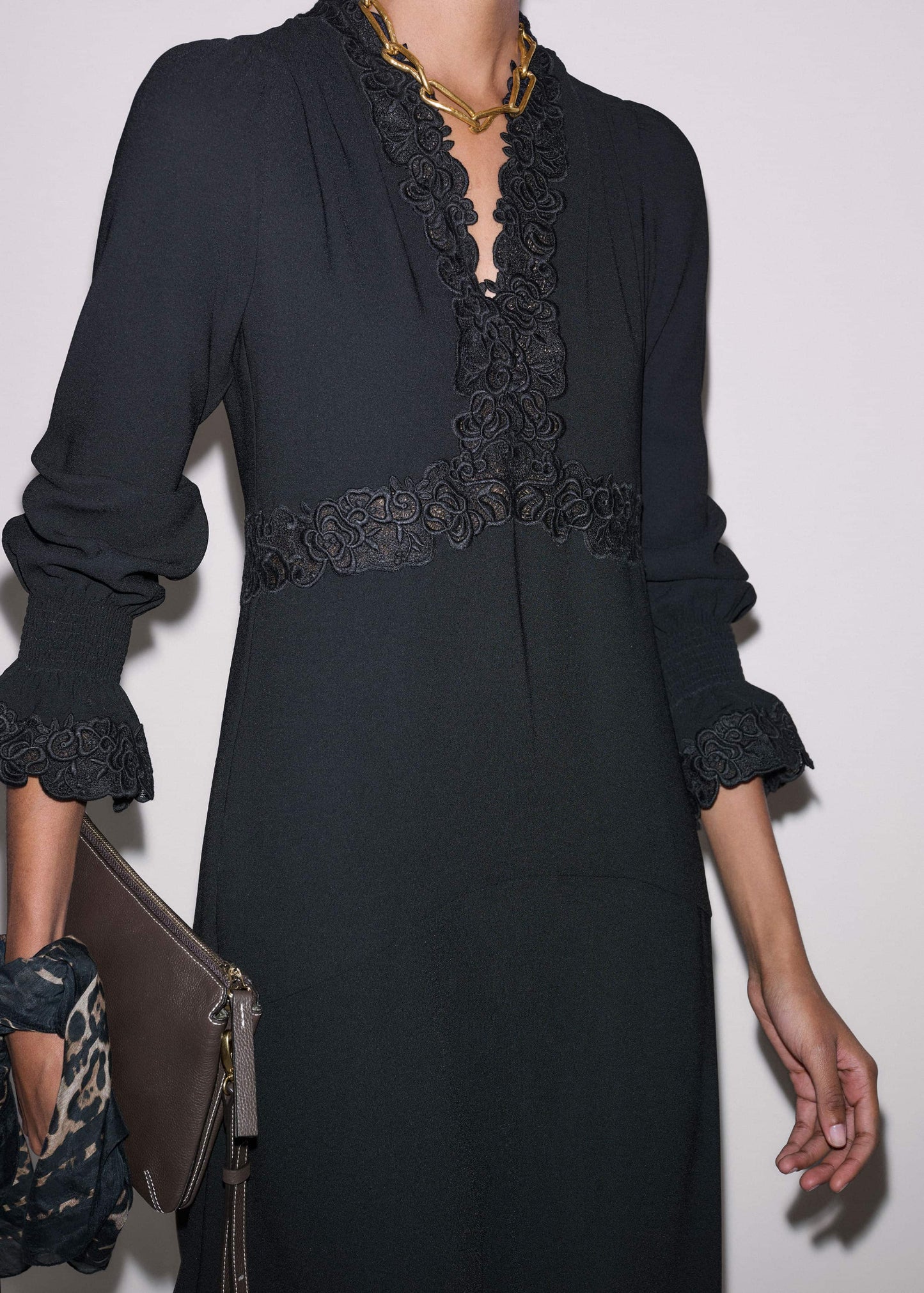ME and EM Clothing Black Fit + Flare Lace Detail Maxi Dress