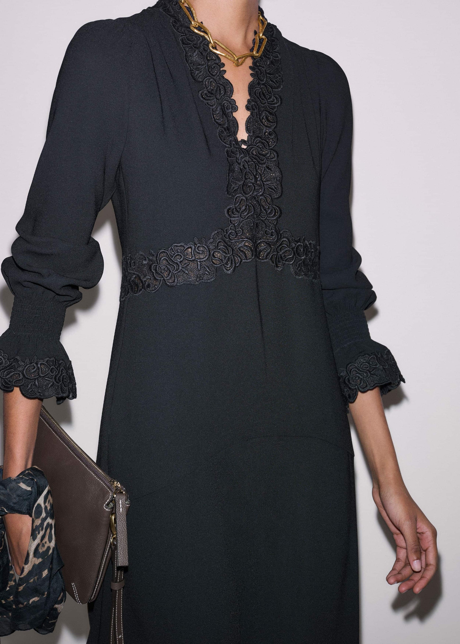 ME and EM Clothing Black Fit + Flare Lace Detail Maxi Dress