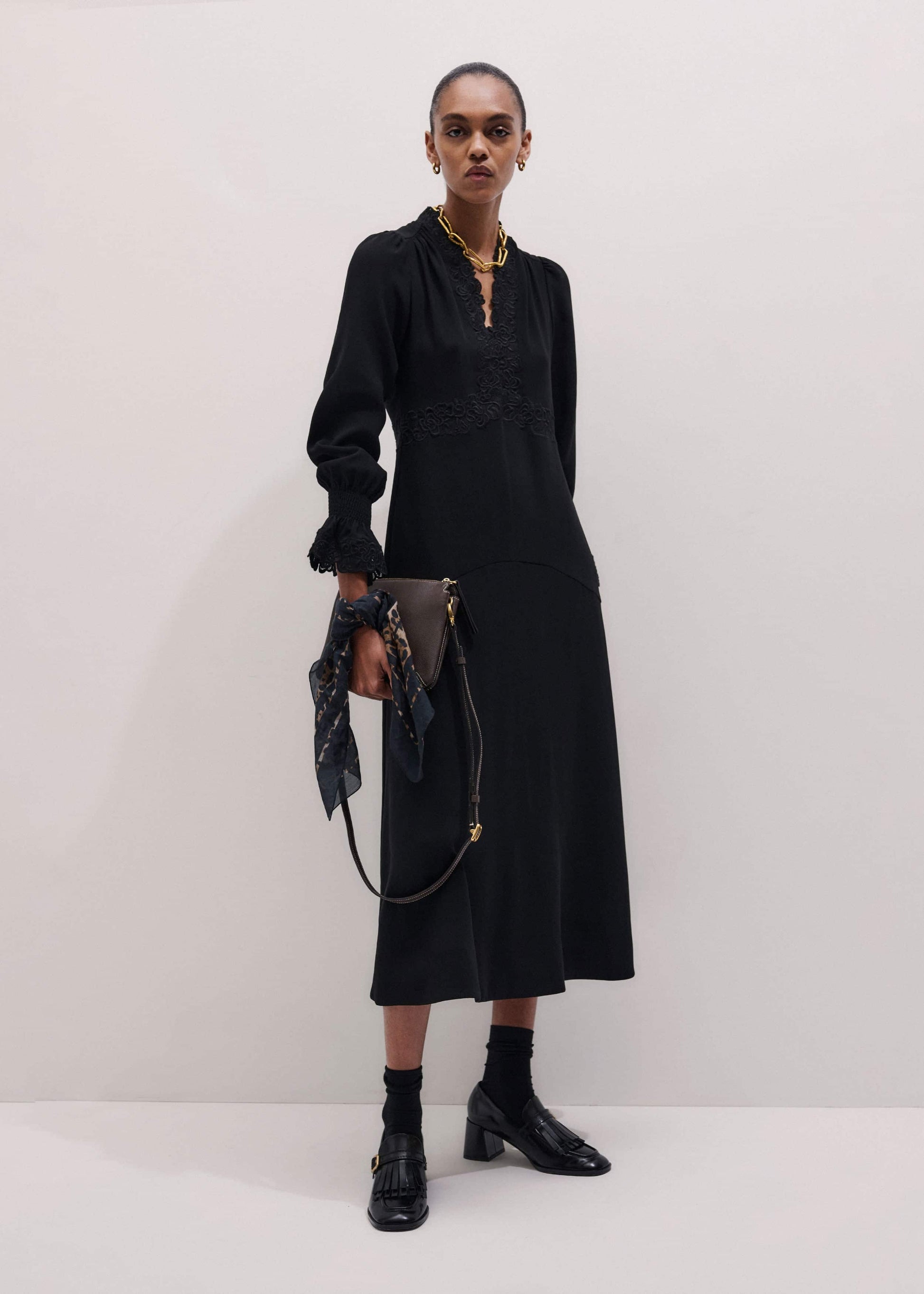 ME and EM Clothing Black Fit + Flare Lace Detail Maxi Dress