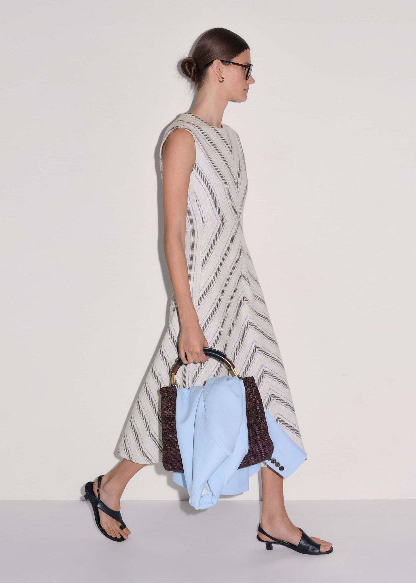 ME and EM Clothing Light Cream Fit + Flare Midi Dress