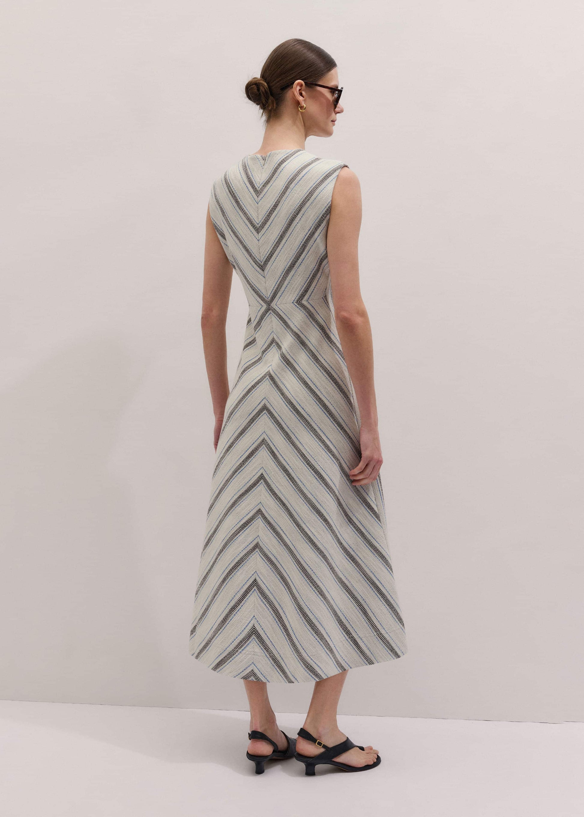 ME and EM Clothing Light Cream Fit + Flare Midi Dress