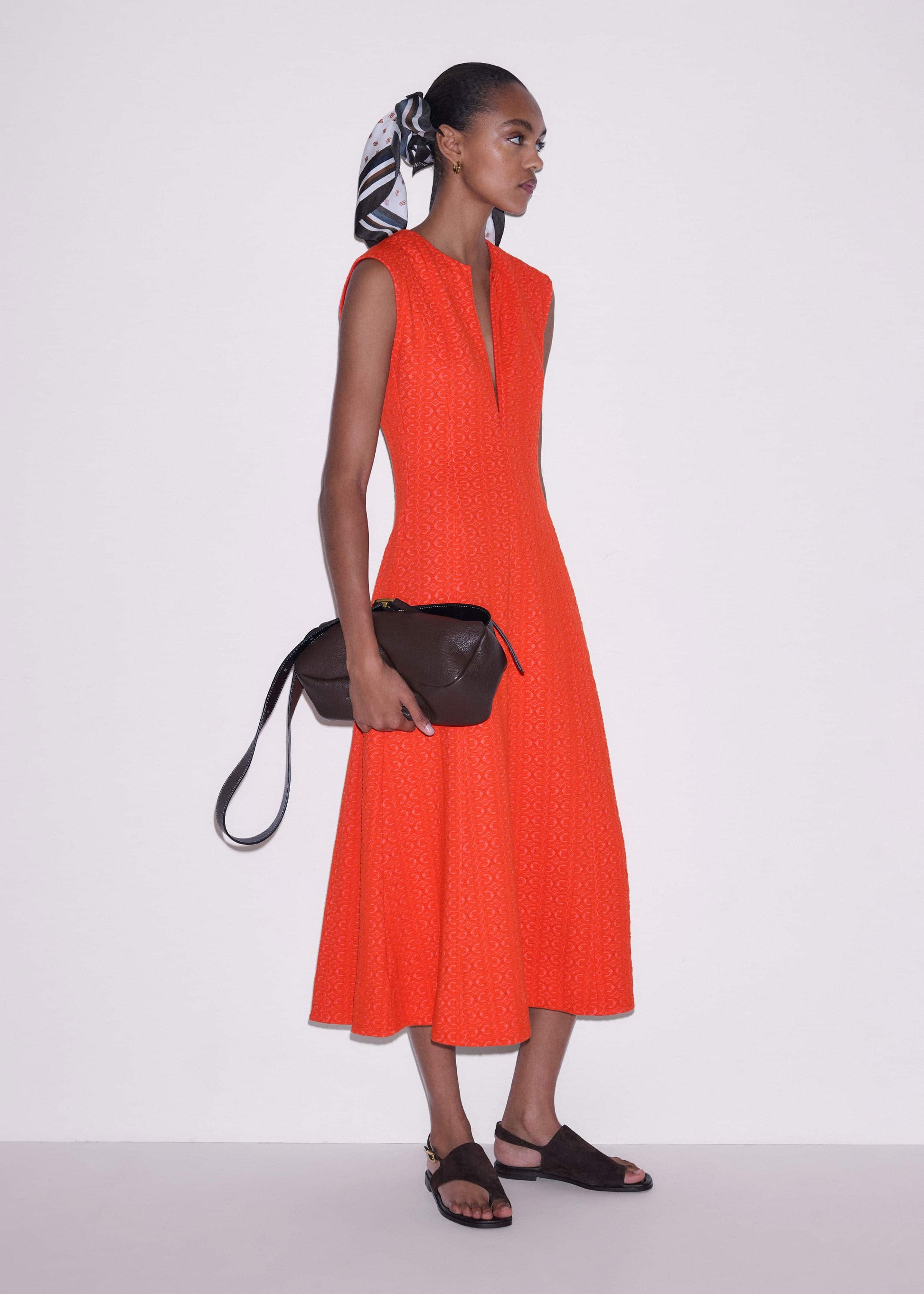 ME and EM Clothing Orange Curling Crosses Jacquard Midi Dress
