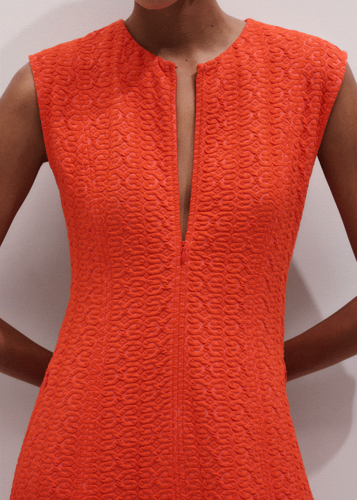 ME and EM Clothing Orange Curling Crosses Jacquard Midi Dress