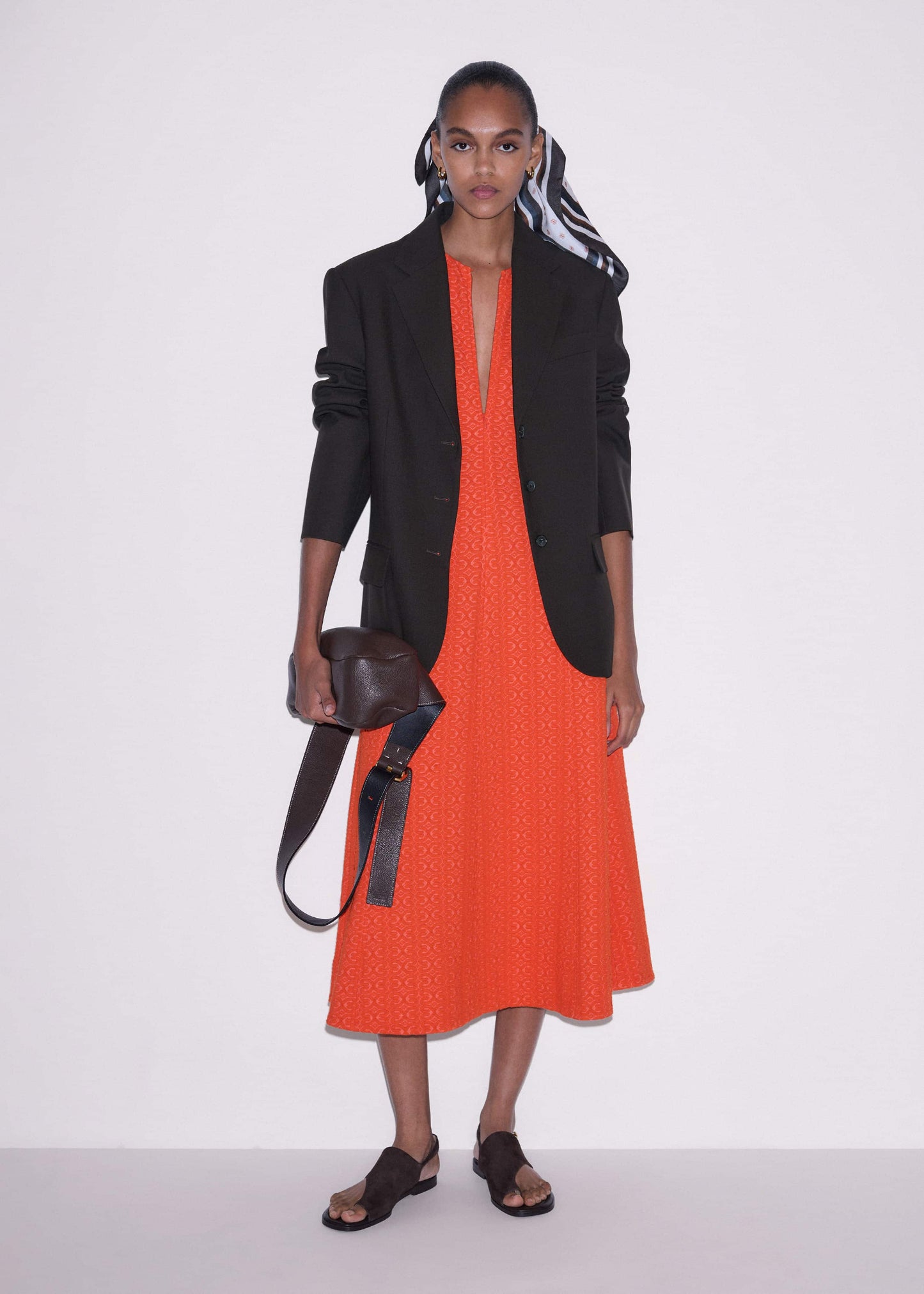 ME and EM Clothing Orange Curling Crosses Jacquard Midi Dress