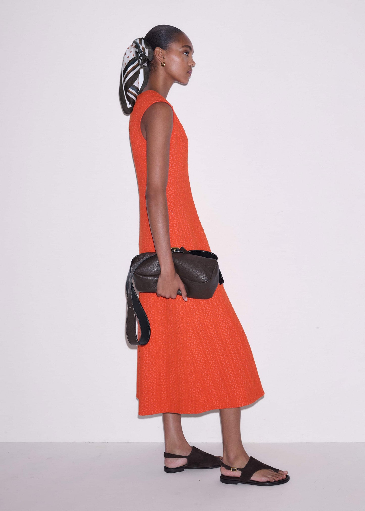 ME and EM Clothing Orange Curling Crosses Jacquard Midi Dress