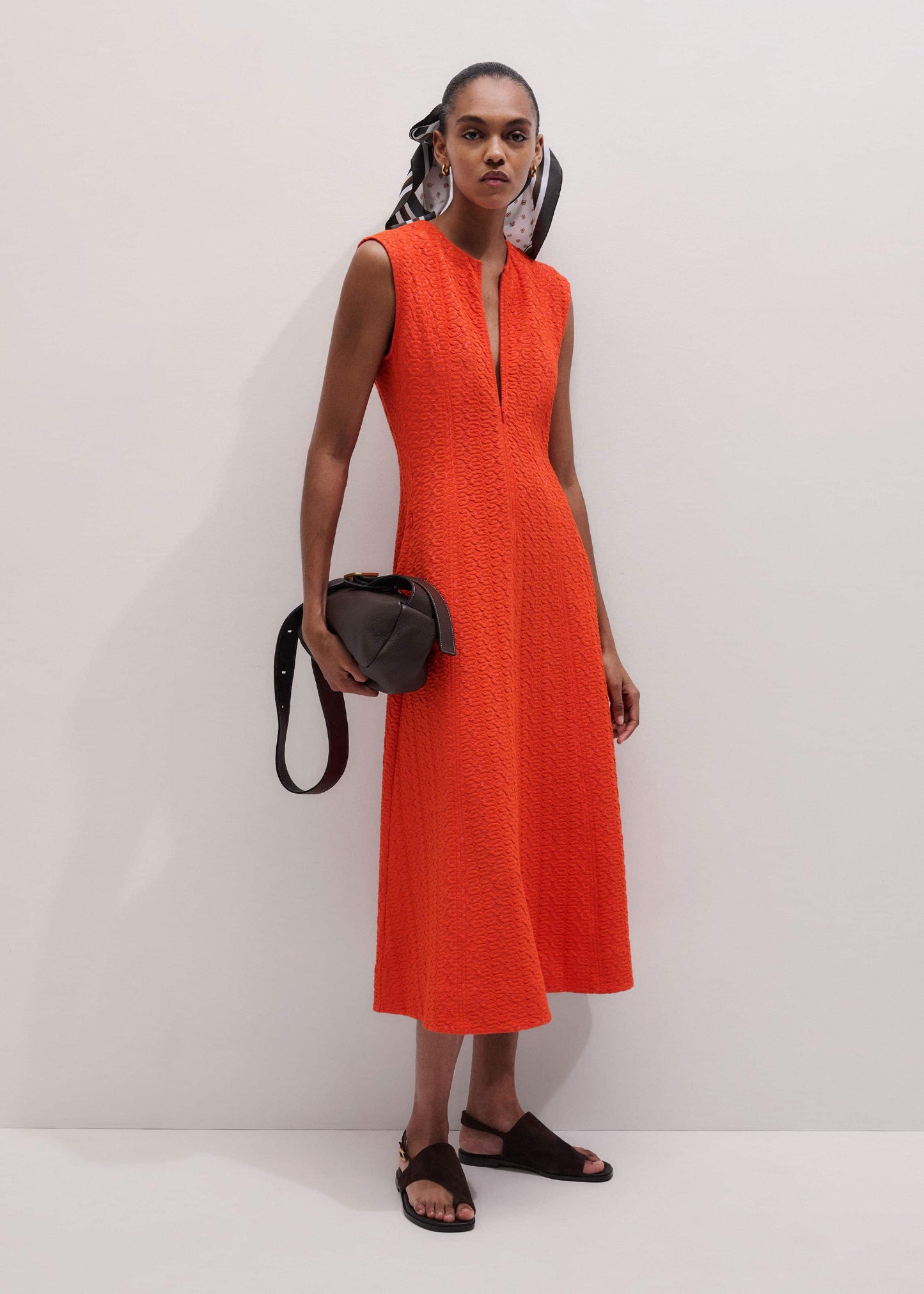 ME and EM Clothing Orange Curling Crosses Jacquard Midi Dress