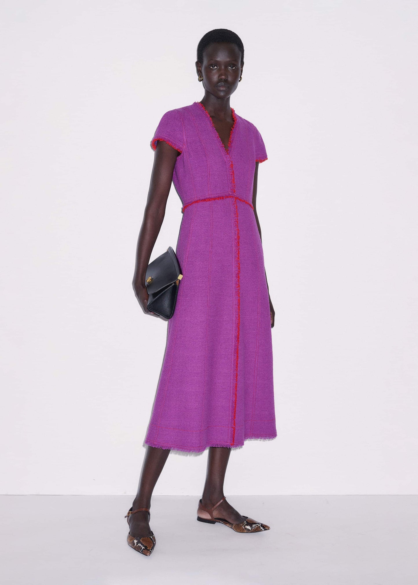 ME and EM Clothing Purple Fringe Detail Fit + Flare Midi Dress