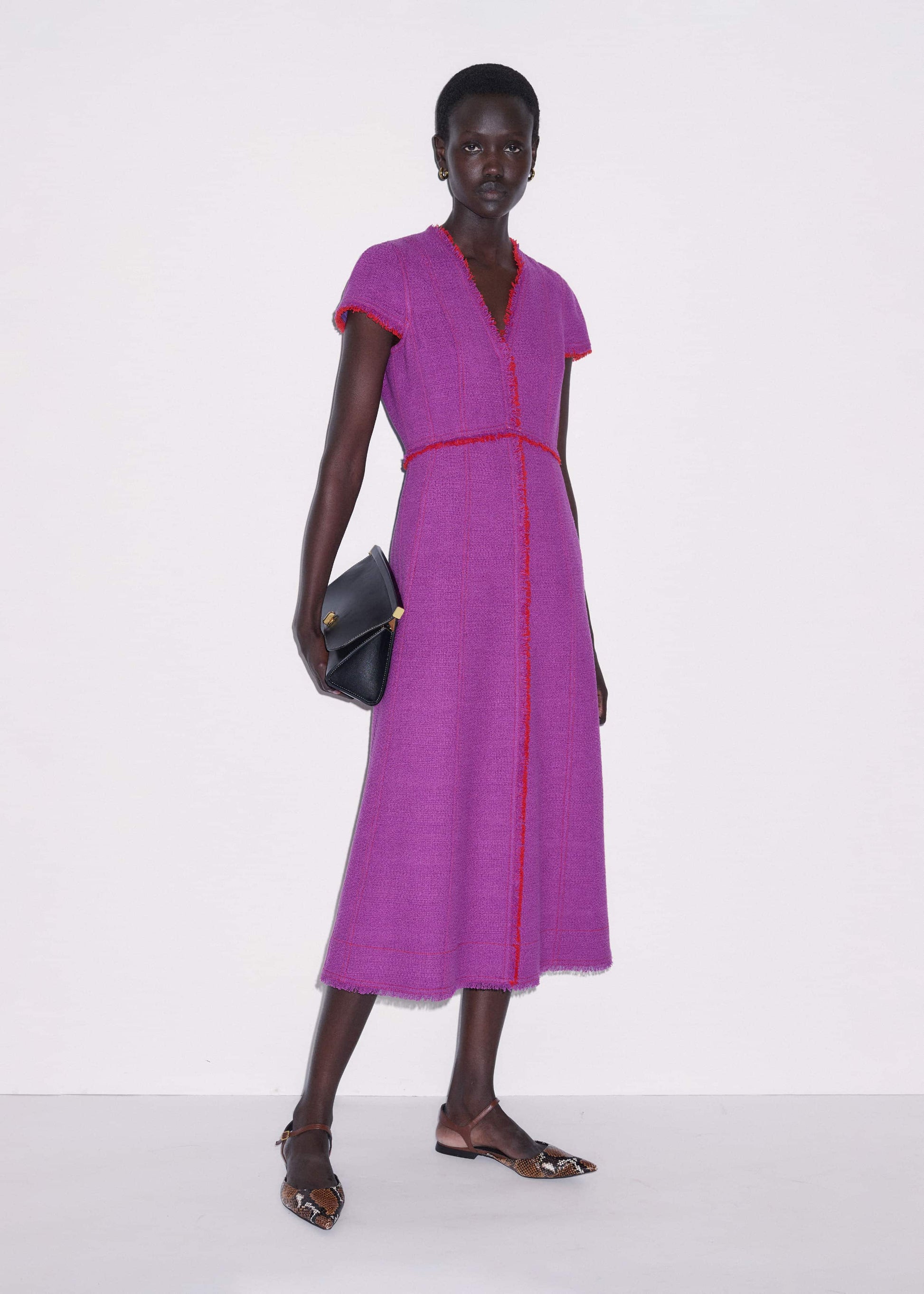 ME and EM Clothing Purple Fringe Detail Fit + Flare Midi Dress