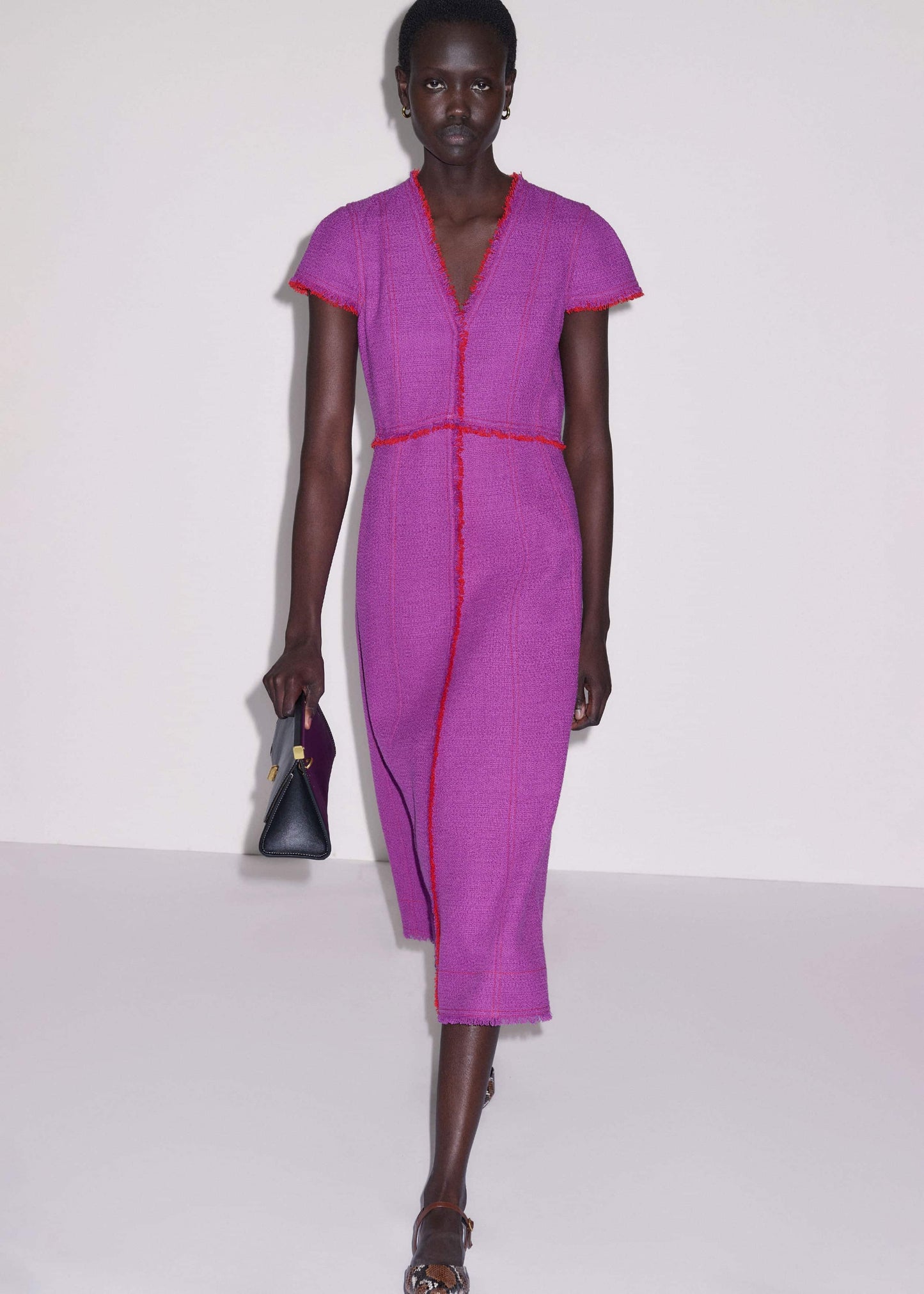 ME and EM Clothing Purple Fringe Detail Fit + Flare Midi Dress
