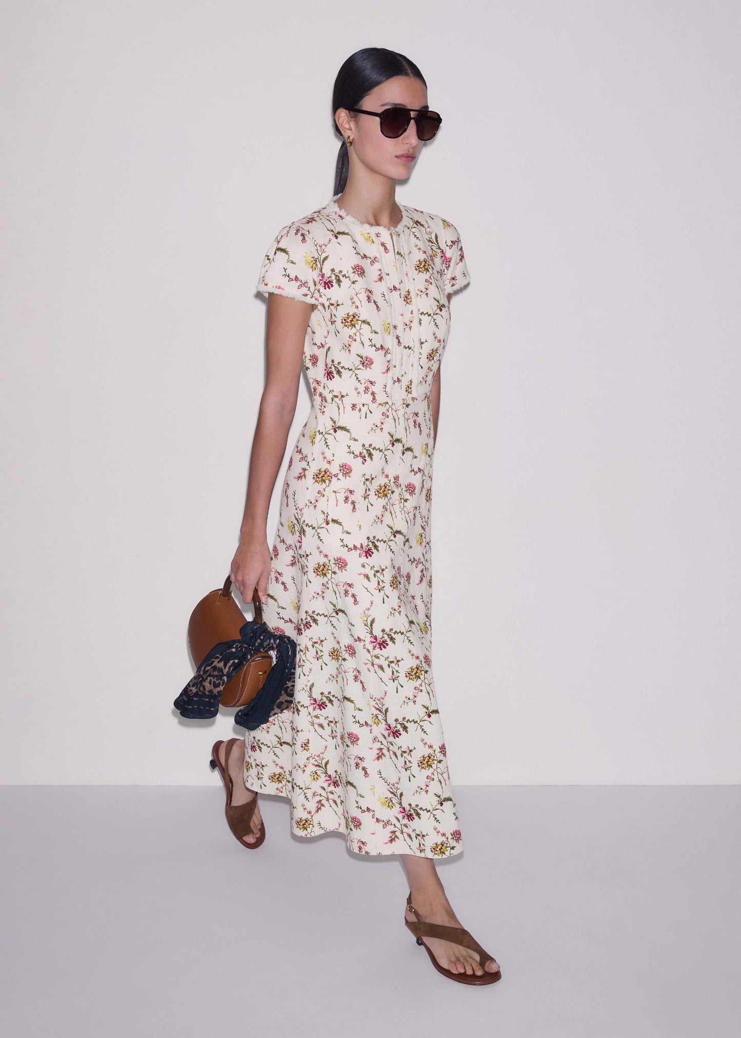 ME and EM Clothing Cream Wild Spring Floral Print Fit + Flare Midi Dress