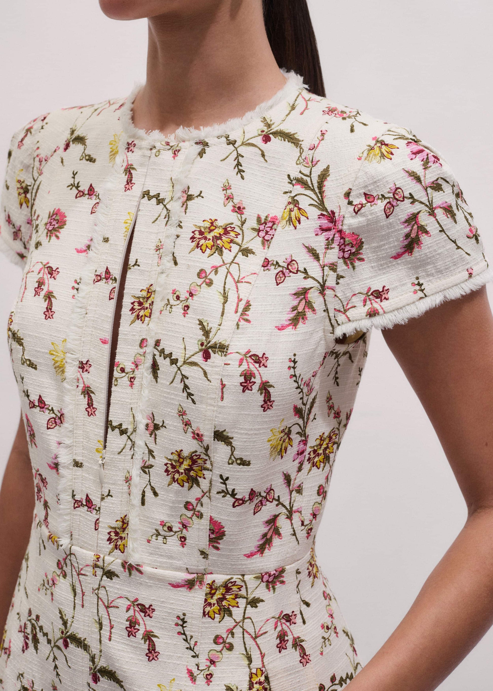 ME and EM Clothing Cream Wild Spring Floral Print Fit + Flare Midi Dress