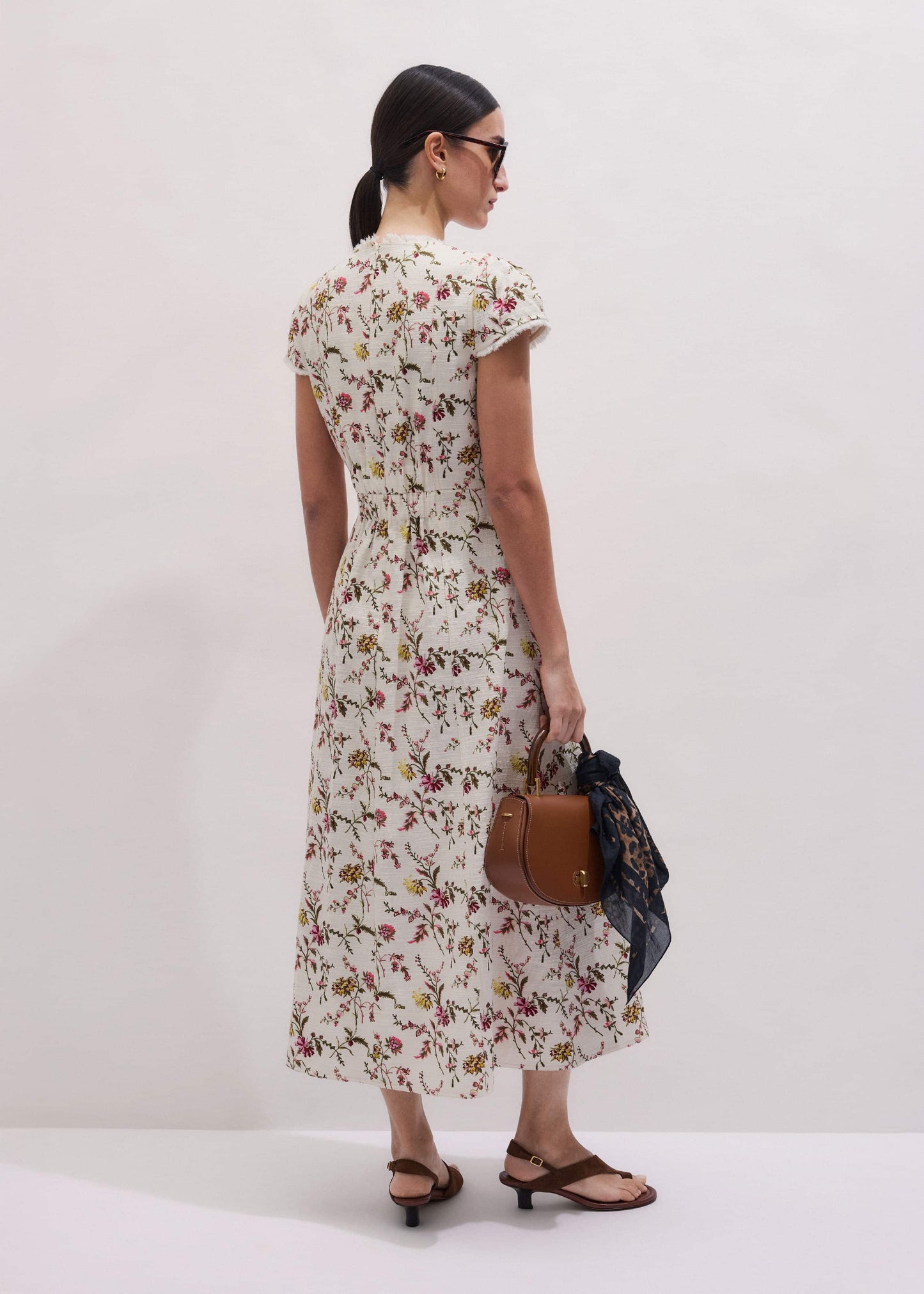 ME and EM Clothing Cream Wild Spring Floral Print Fit + Flare Midi Dress