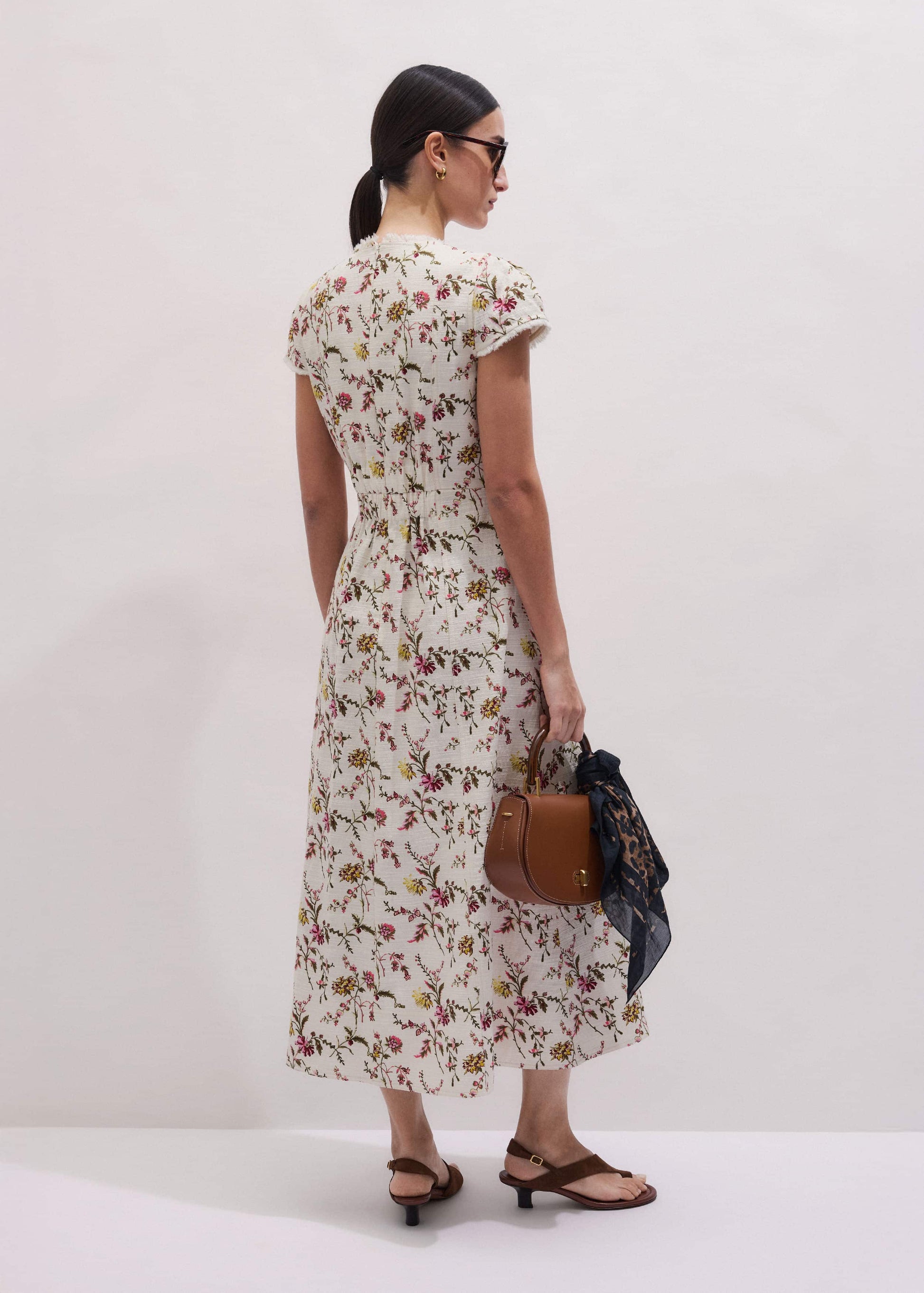 ME and EM Clothing Cream Wild Spring Floral Print Fit + Flare Midi Dress