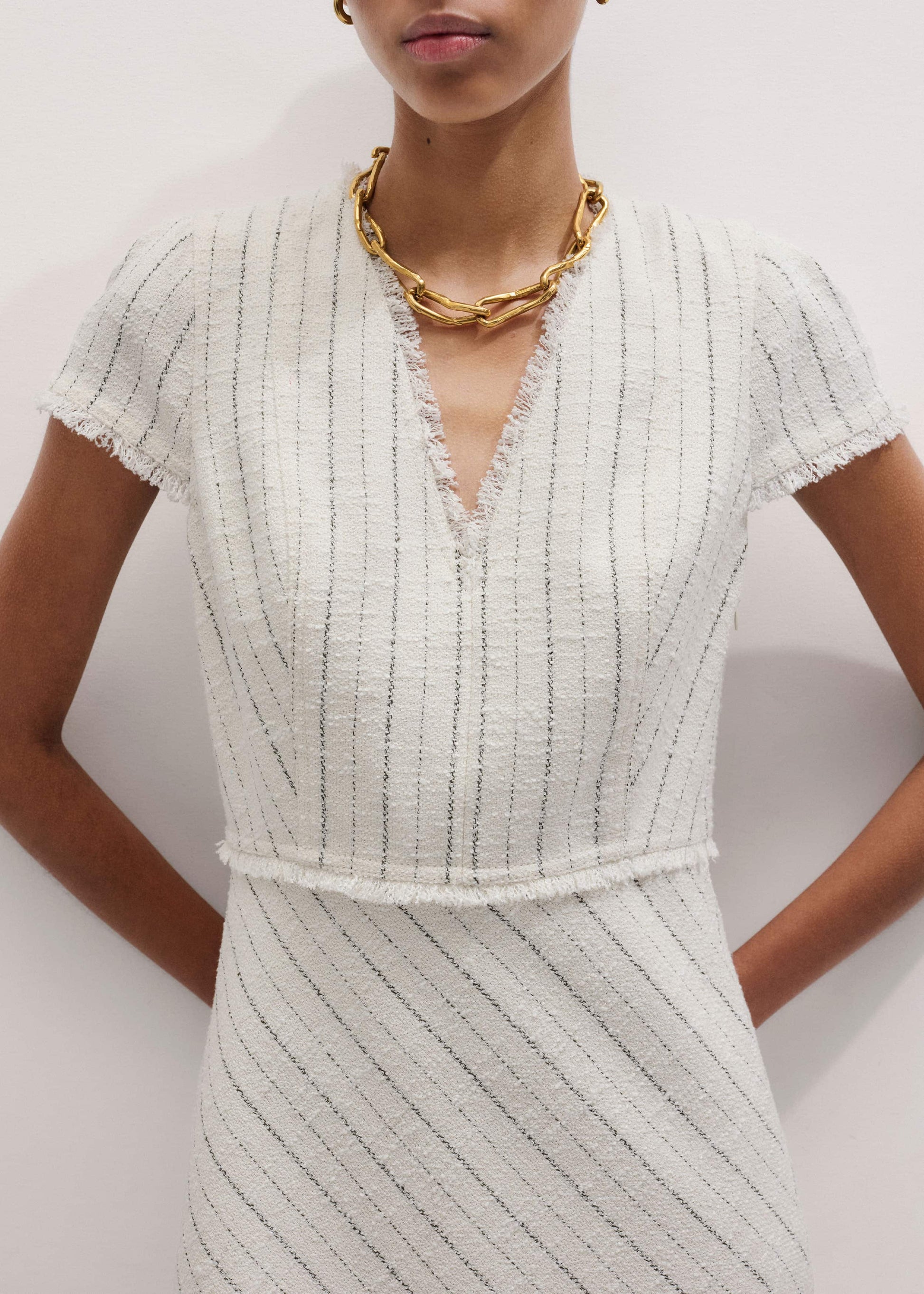 ME and EM Clothing Ivory Striped Fit + Flare Midi Dress