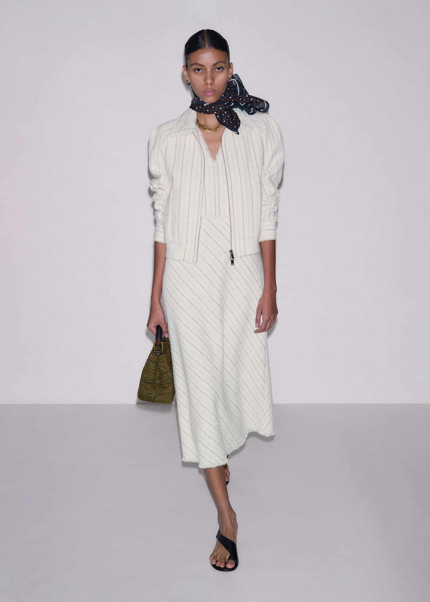 ME and EM Clothing Ivory Striped Fit + Flare Midi Dress